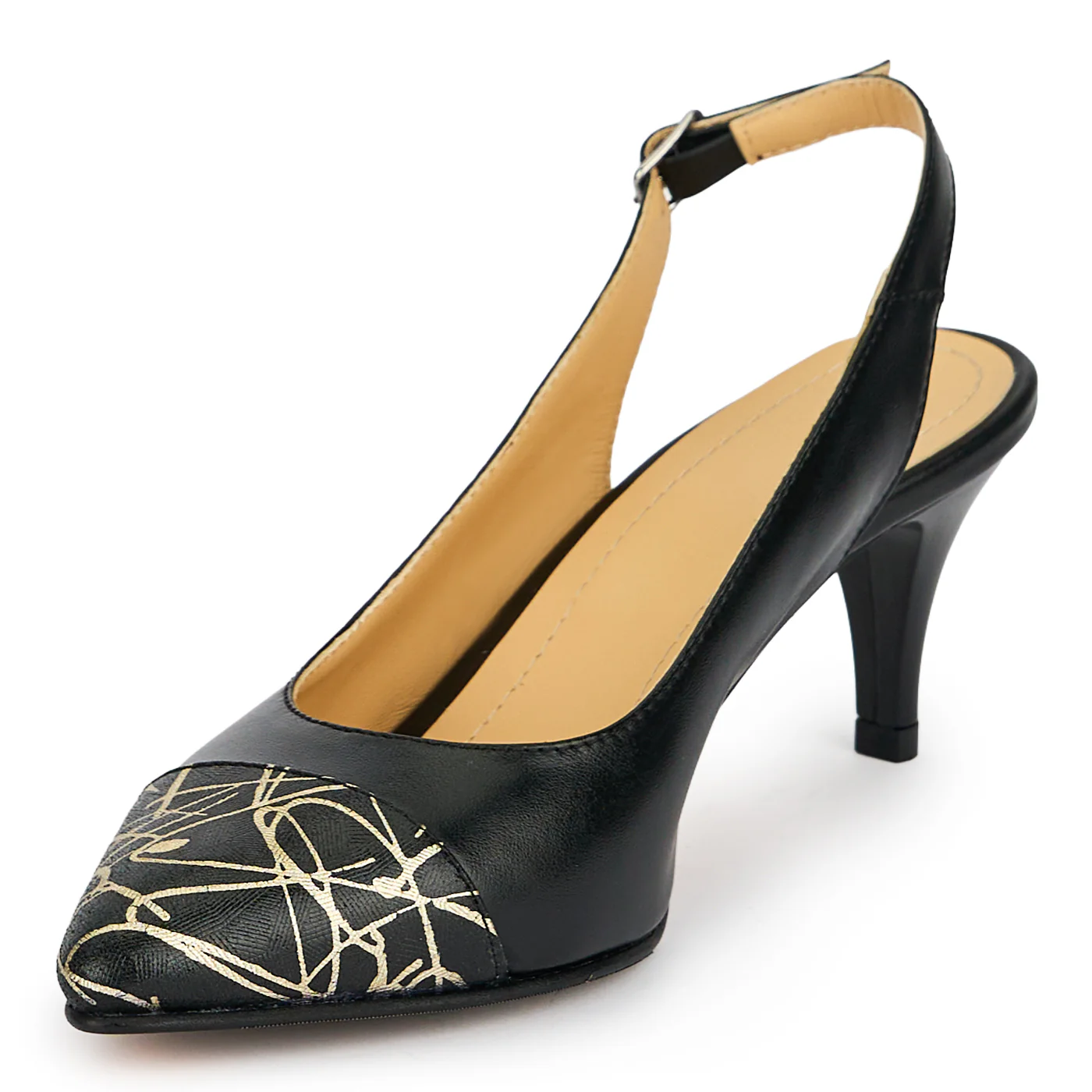 Pantofi dama din piele naturala neagra cu toc subtire 6.5 cm 19379 - Image 3