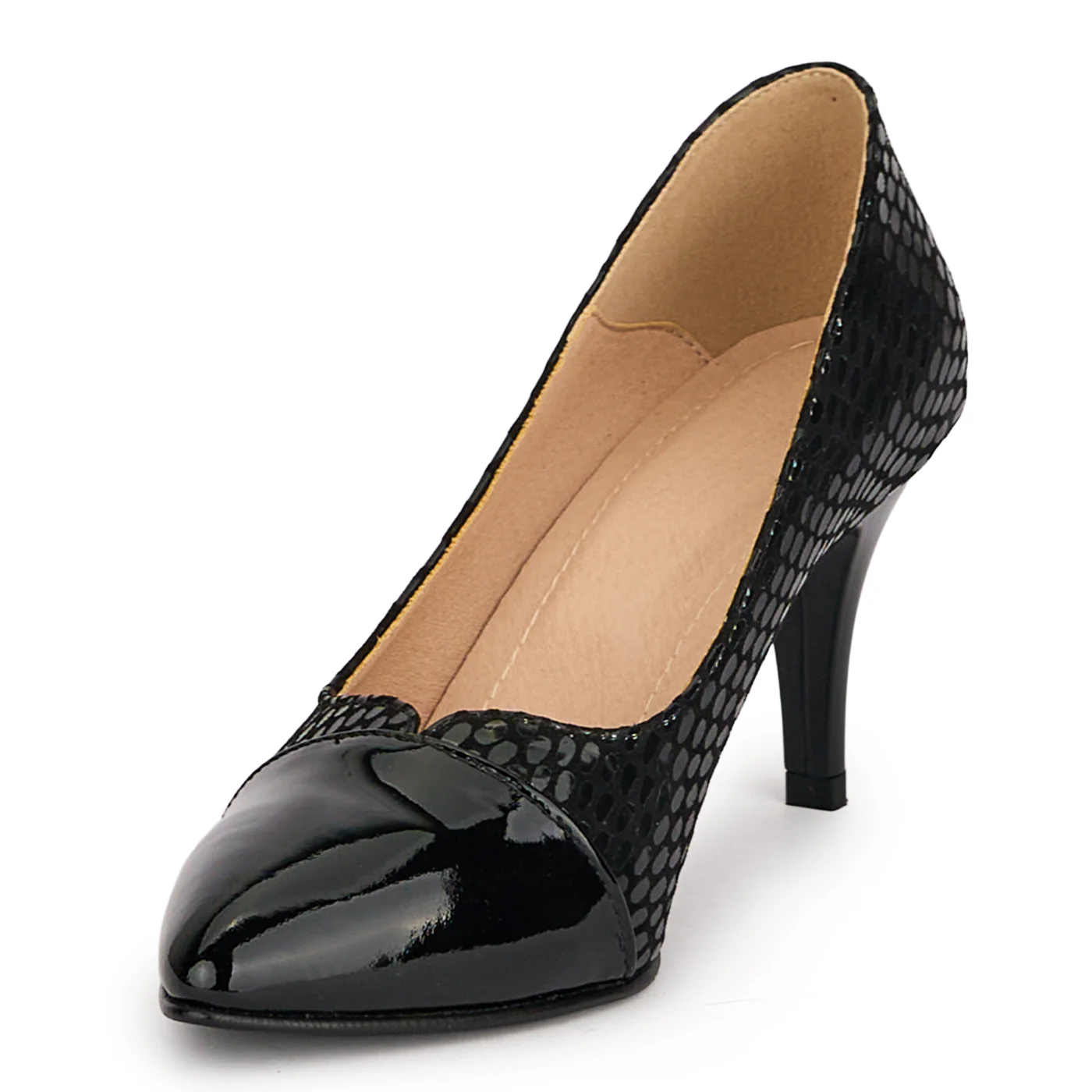 Pantofi dama din piele naturala neagra cu toc subtire 7.5 cm 18776 - Image 3