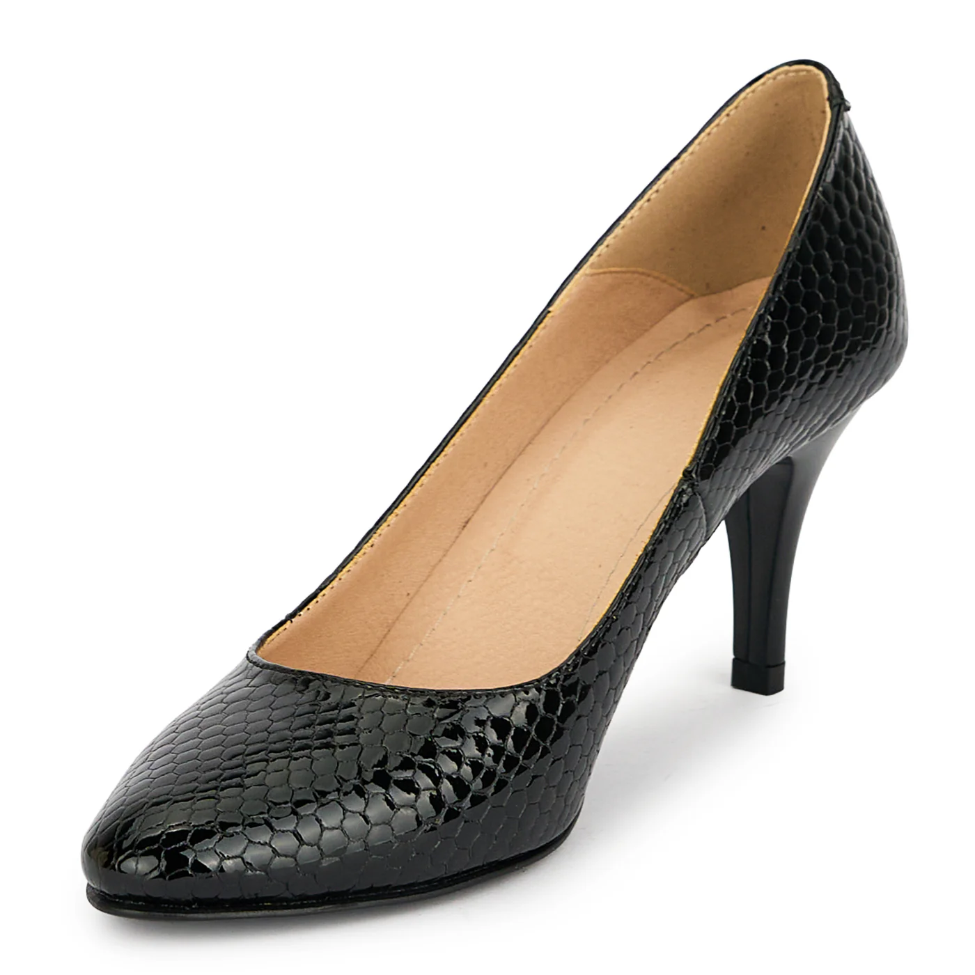 Pantofi dama din piele naturala neagra cu toc subtire 7.5 cm 19309 - Image 3