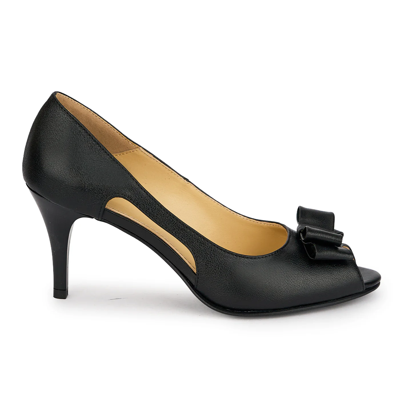 Pantofi dama din piele naturala neagra cu toc subtire 7.5 cm 19620