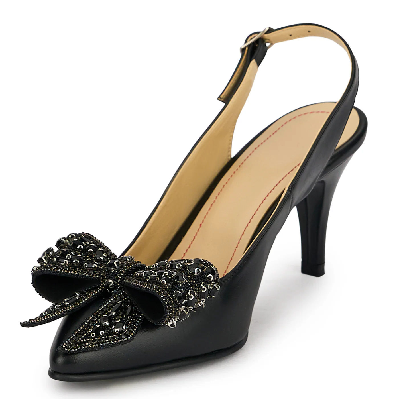 Pantofi dama din piele naturala neagra cu toc subtire 7.5 cm 19867 - Image 3