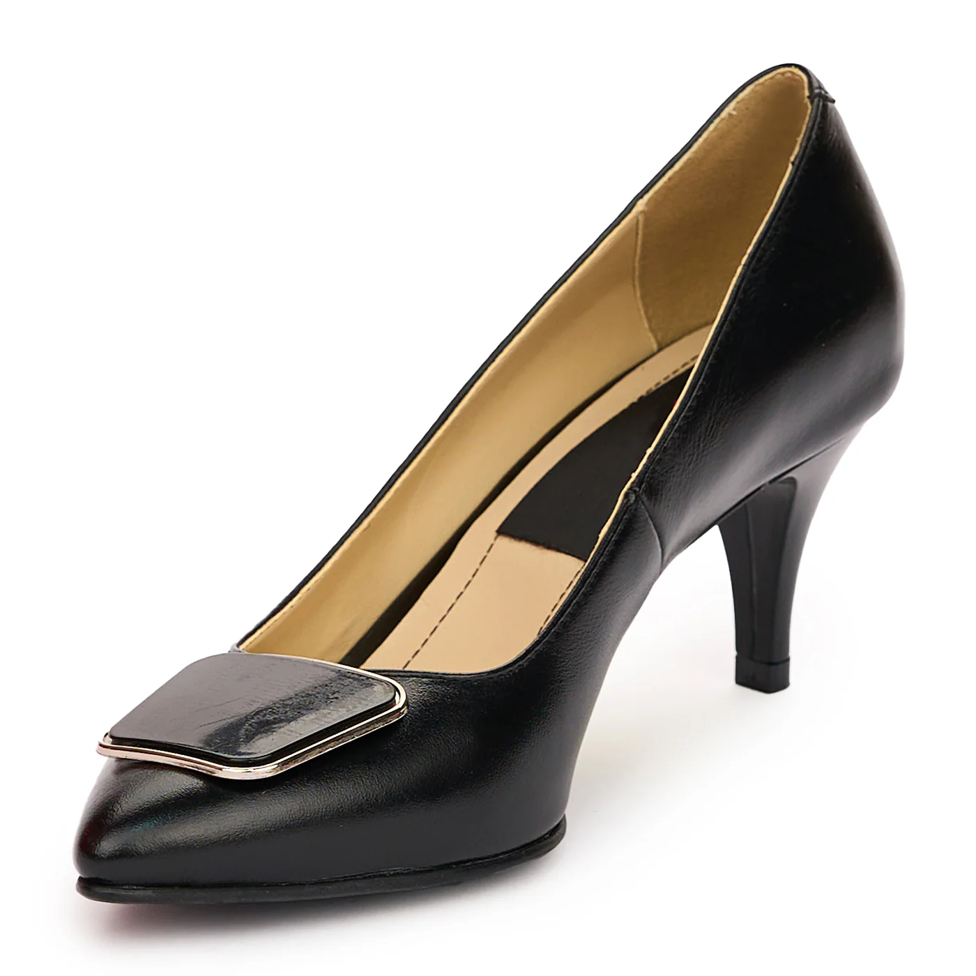 Pantofi dama din piele naturala neagra cu toc subtire 7 cm 13805 - Image 3