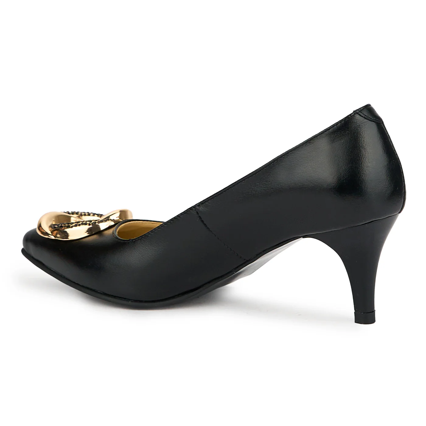 Pantofi dama din piele naturala neagra cu toc subtire 7 cm 15115 - Image 2