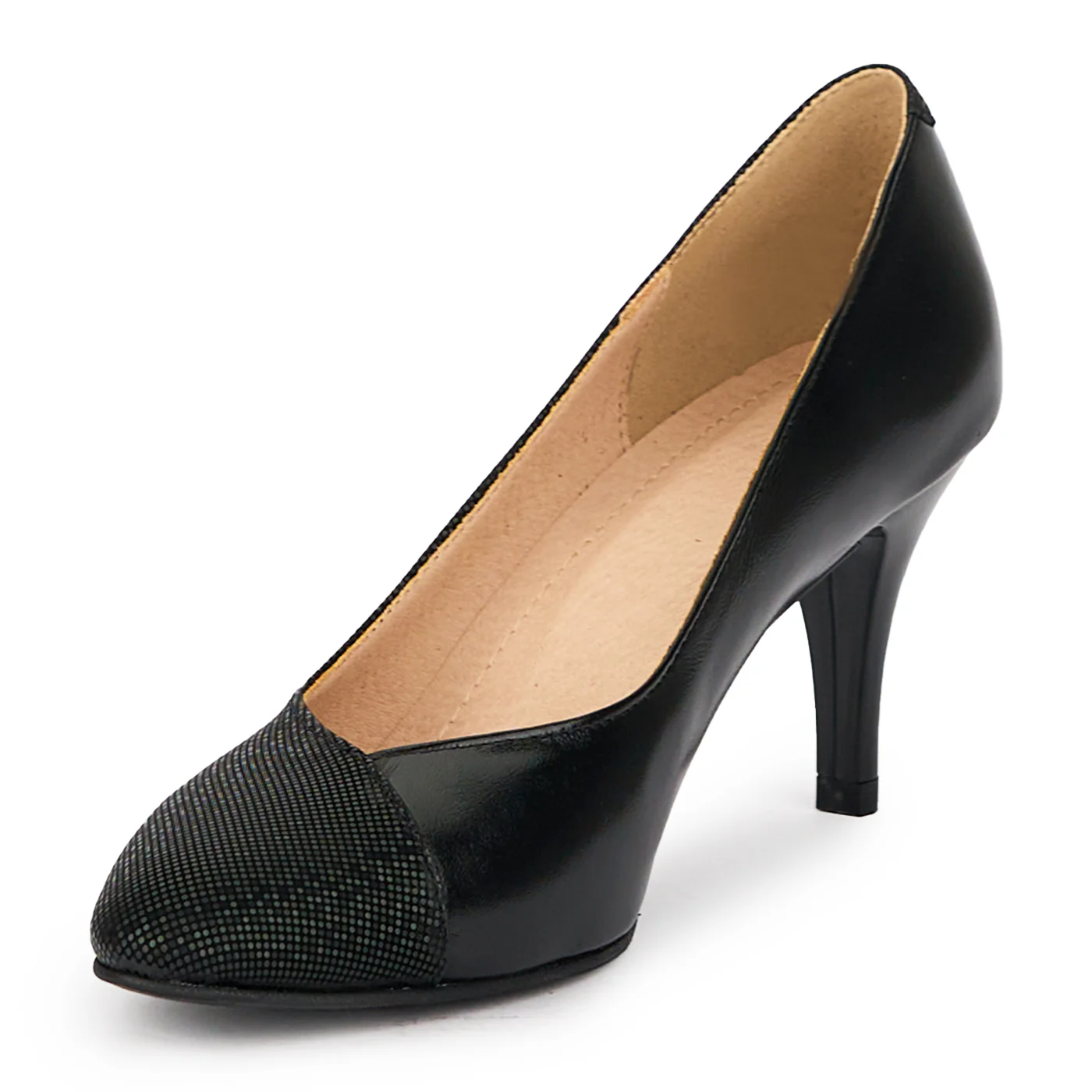 Pantofi dama din piele naturala neagra cu toc subtire  8 cm 15462 - Image 3
