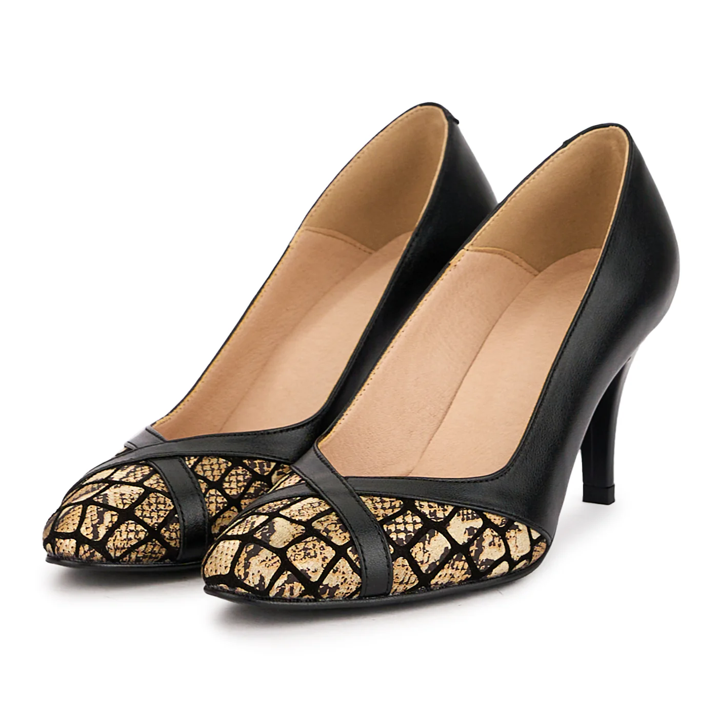 Pantofi dama din piele naturala neagra cu toc subtire 8 cm 16645 - Image 3