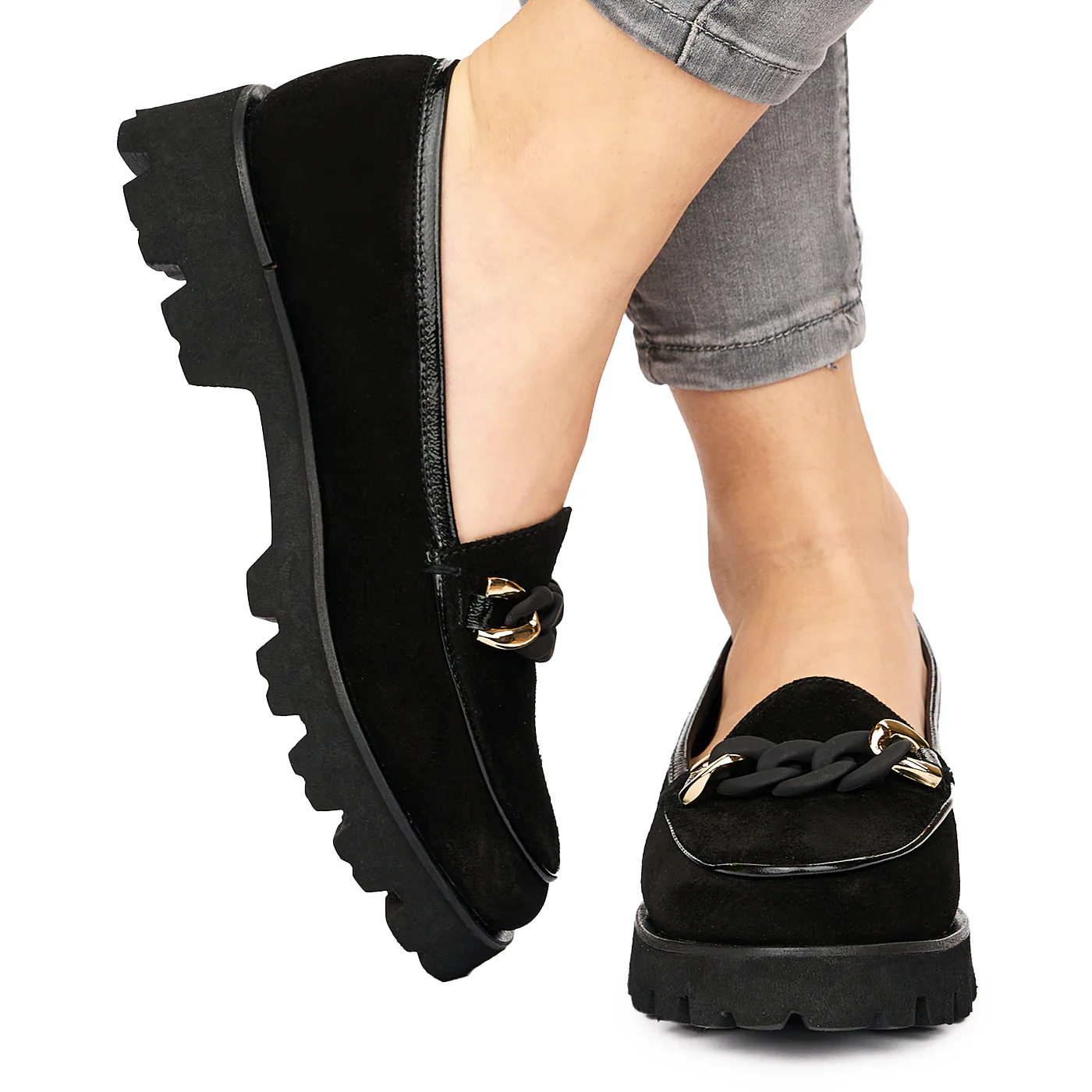 Pantofi Dama Din Piele Naturala neagra Fara Siret 8102 - Image 3