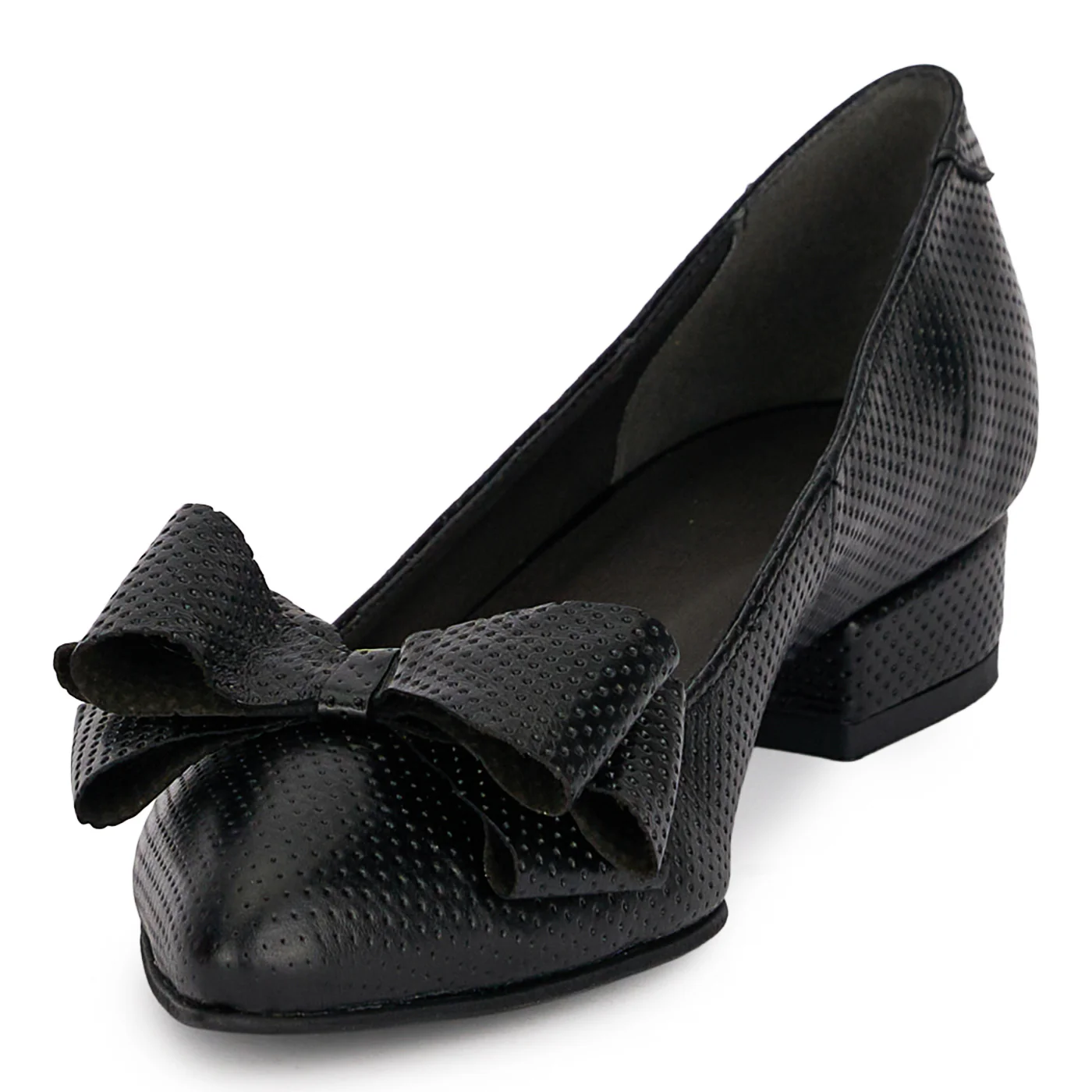 Pantofi dama din piele naturala neagra perforata cu toc gros 3 cm 18883 - Image 3