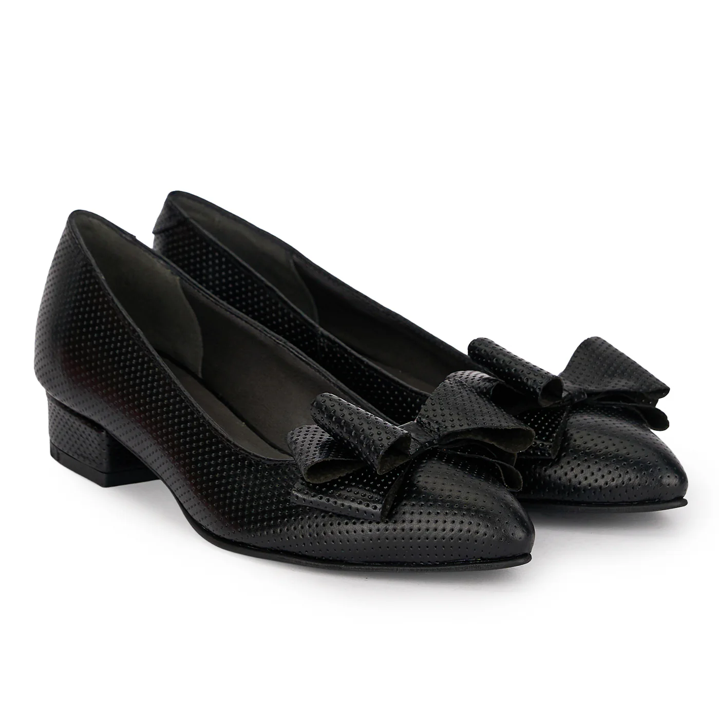 Pantofi dama din piele naturala neagra perforata cu toc gros 3 cm 18883 - Image 4