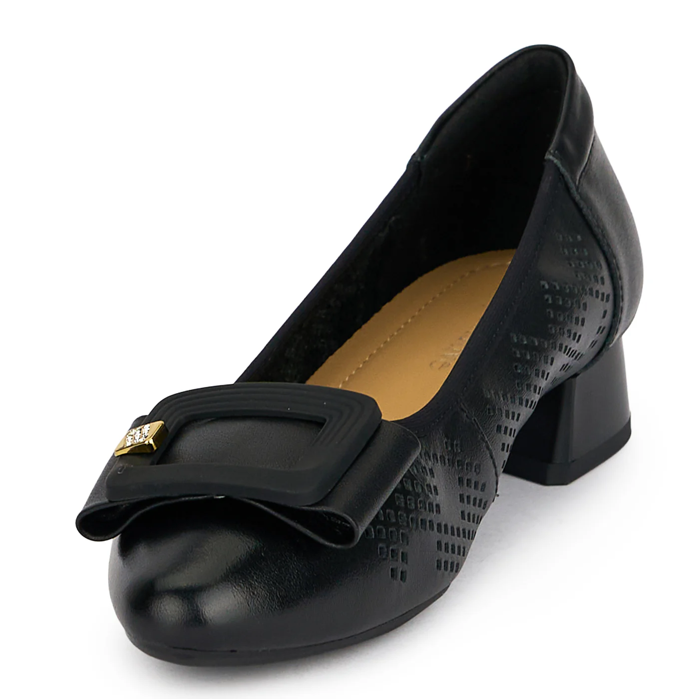 Pantofi dama din piele naturala neagra perforata cu toc mic 3 cm 19592 - Image 3