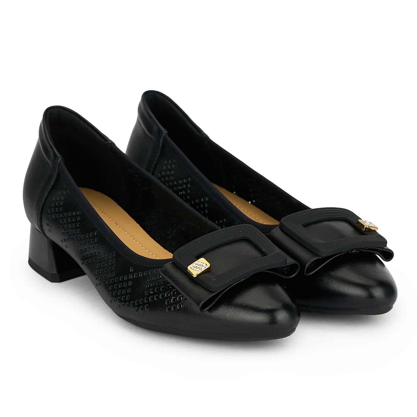 Pantofi dama din piele naturala neagra perforata cu toc mic 3 cm 19592 - Image 4