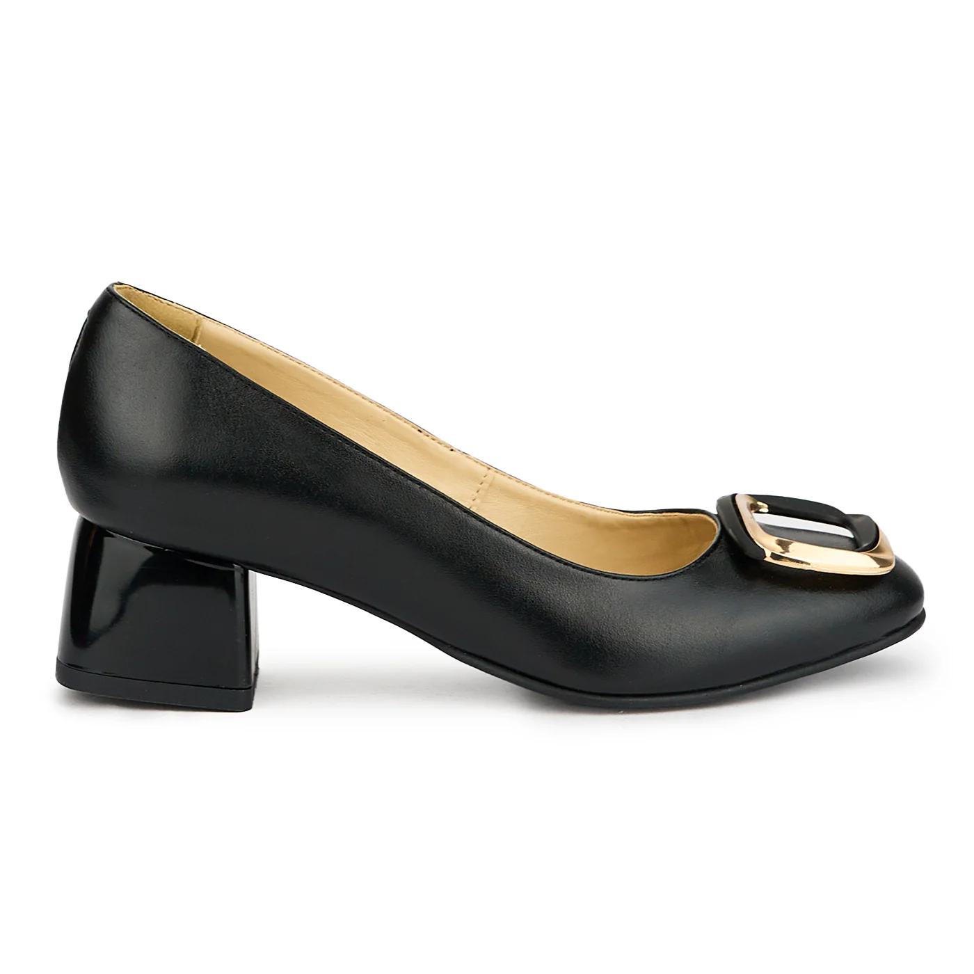 Pantofi dama din piele naturala neagra toc gros 6 cm 15099