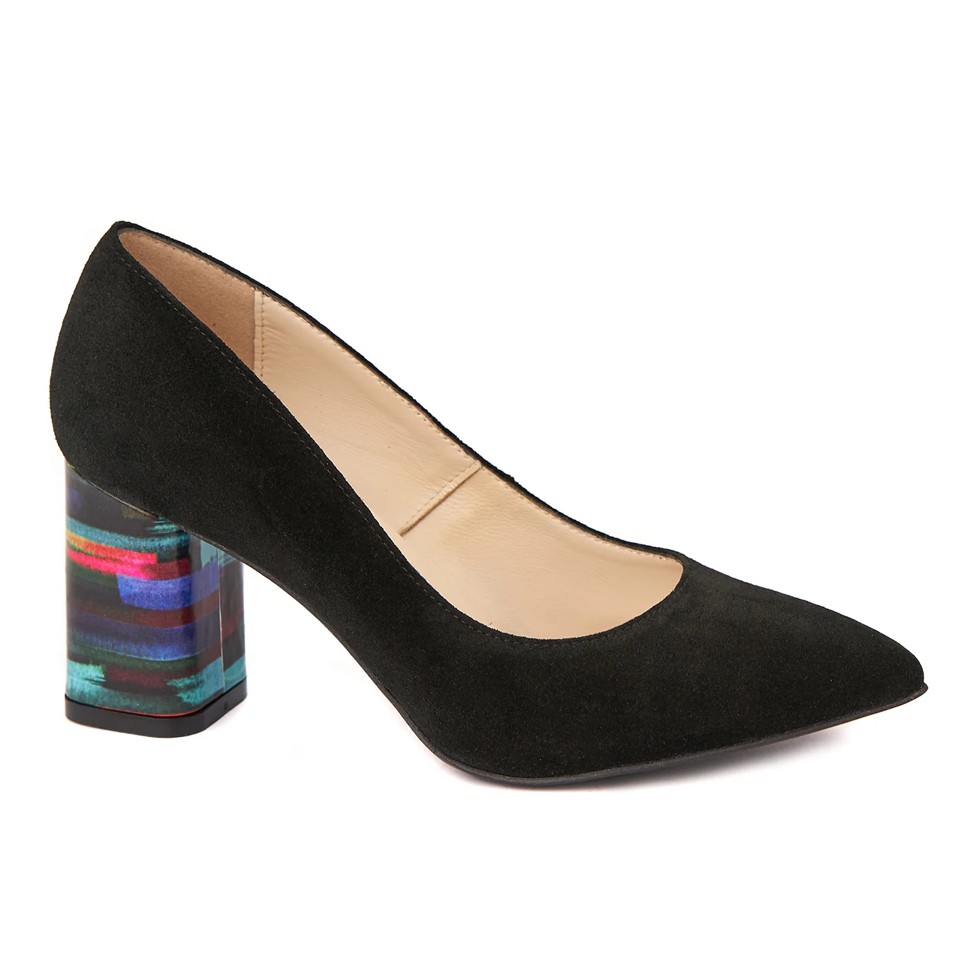 Pantofi dama din piele naturala negru toc imbracat 4427