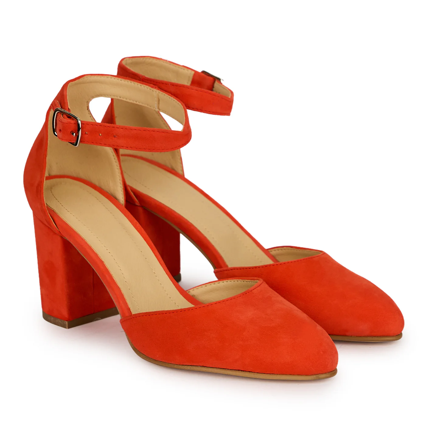 Pantofi dama din piele naturala portocalie cu toc gros 7.5 cm 19421 - Image 4