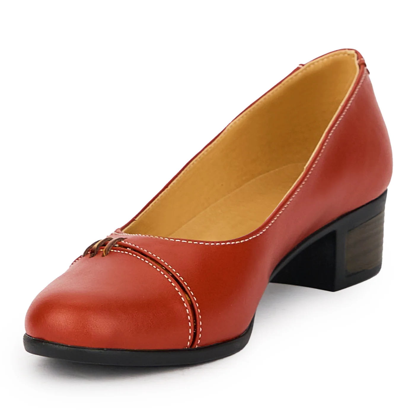 Pantofi dama din piele naturala portocaliu-caramiziu cu toc mic 3.5 cm 15484 - Image 3