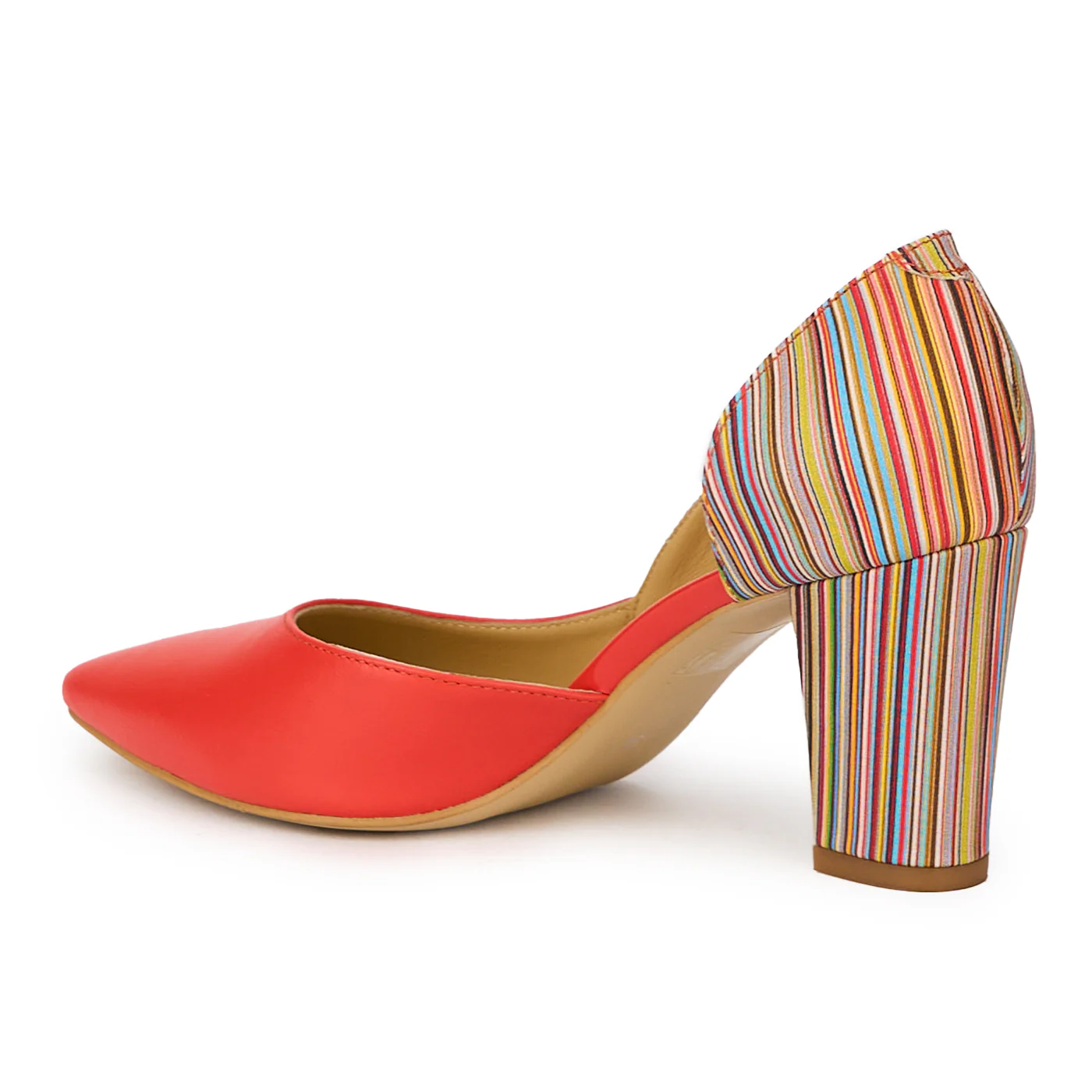 Pantofi dama din piele naturala portocaliu-coral cu toc gros 8 cm 15549 - Image 2