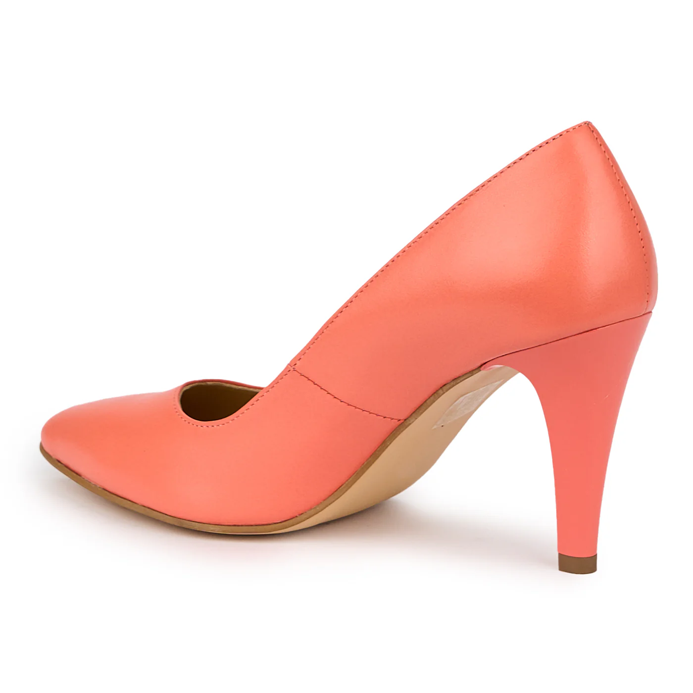Pantofi dama din piele naturala portocaliu-coral cu toc subtire 9 cm 15271 - Image 3
