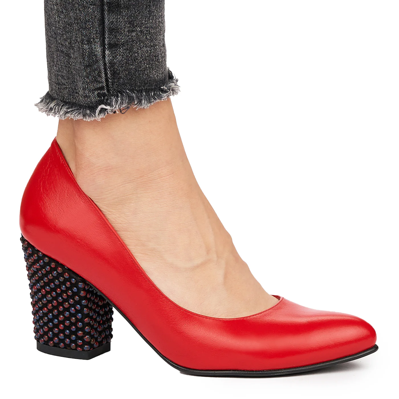 Pantofi dama din piele naturala rosie 9136