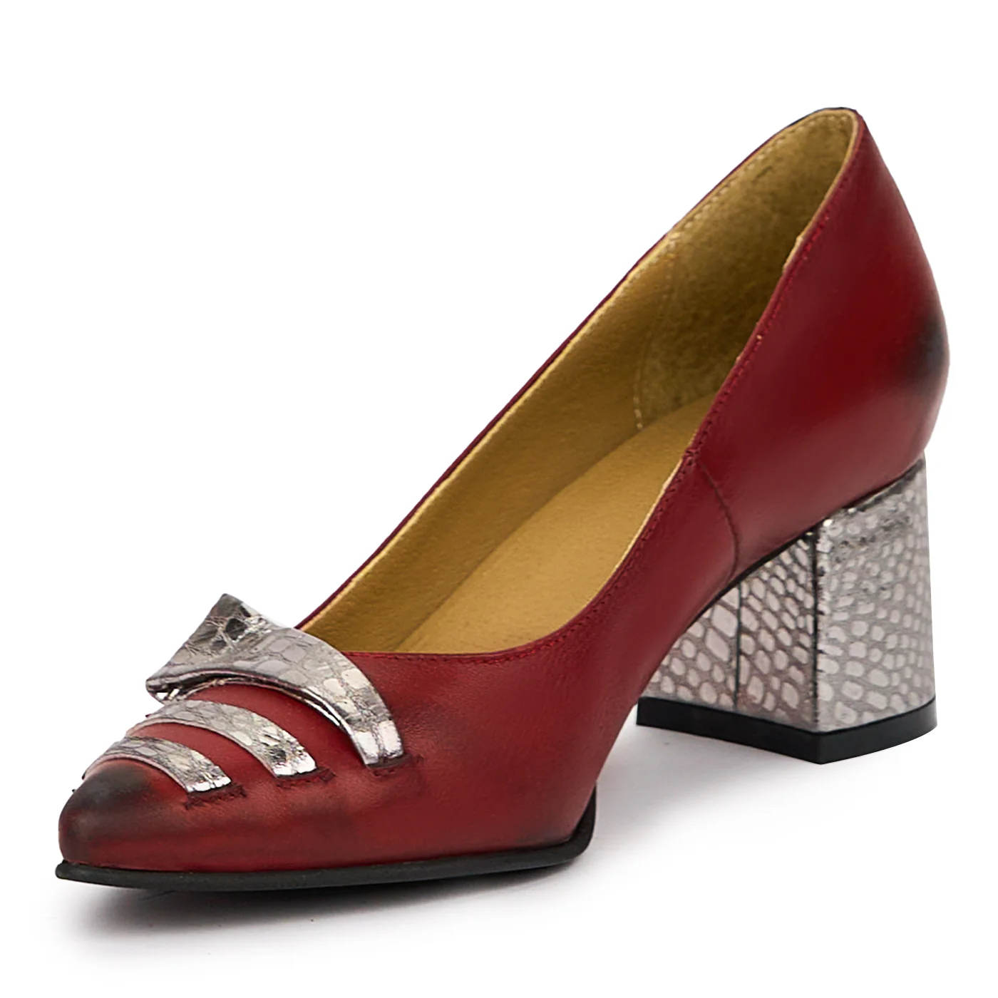 Pantofi dama din piele naturala rosie-bordo cu toc gros 5.5 cm 14386 - Image 3