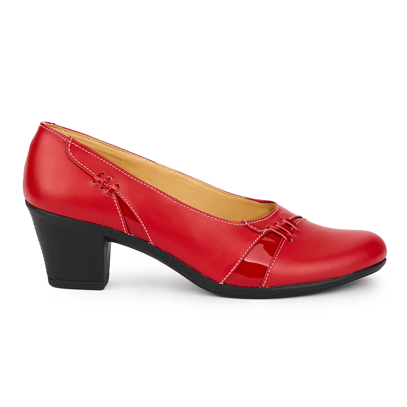 Pantofi dama din piele naturala rosie cu toc 6 cm 15327