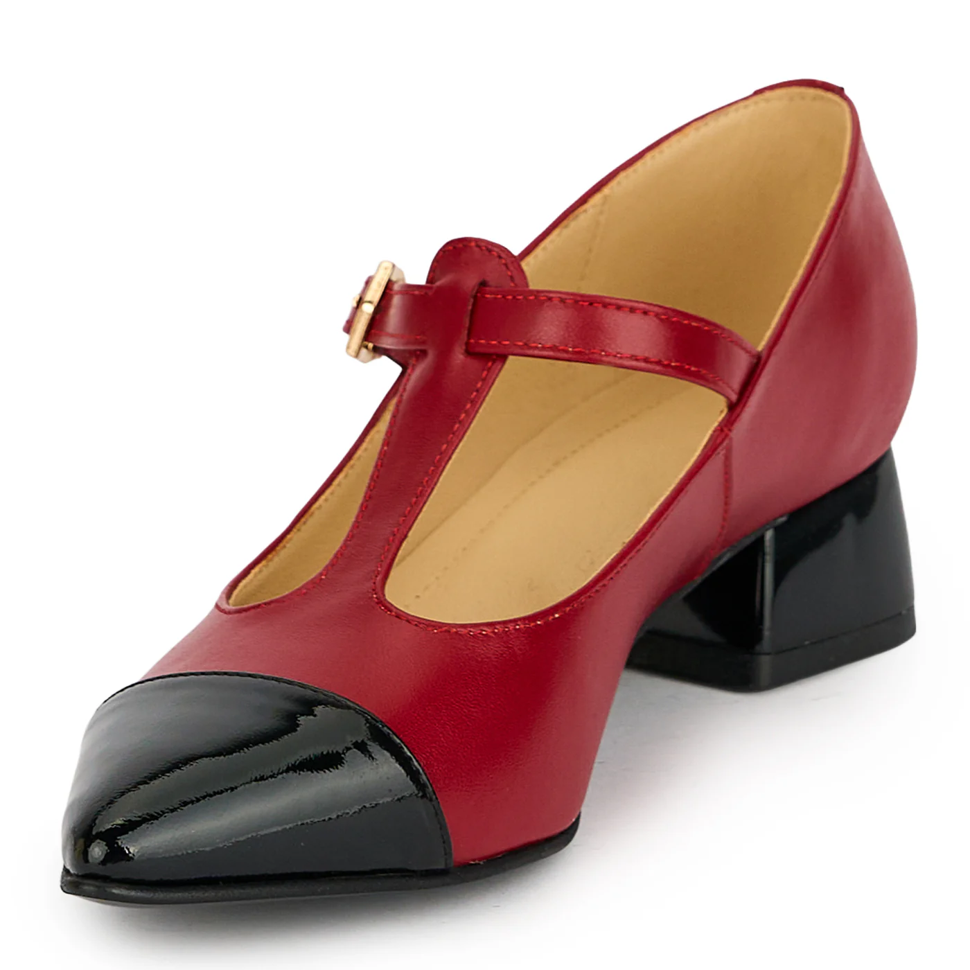 Pantofi dama din piele naturala rosie cu toc gros 3.5 cm 19301 - Image 3