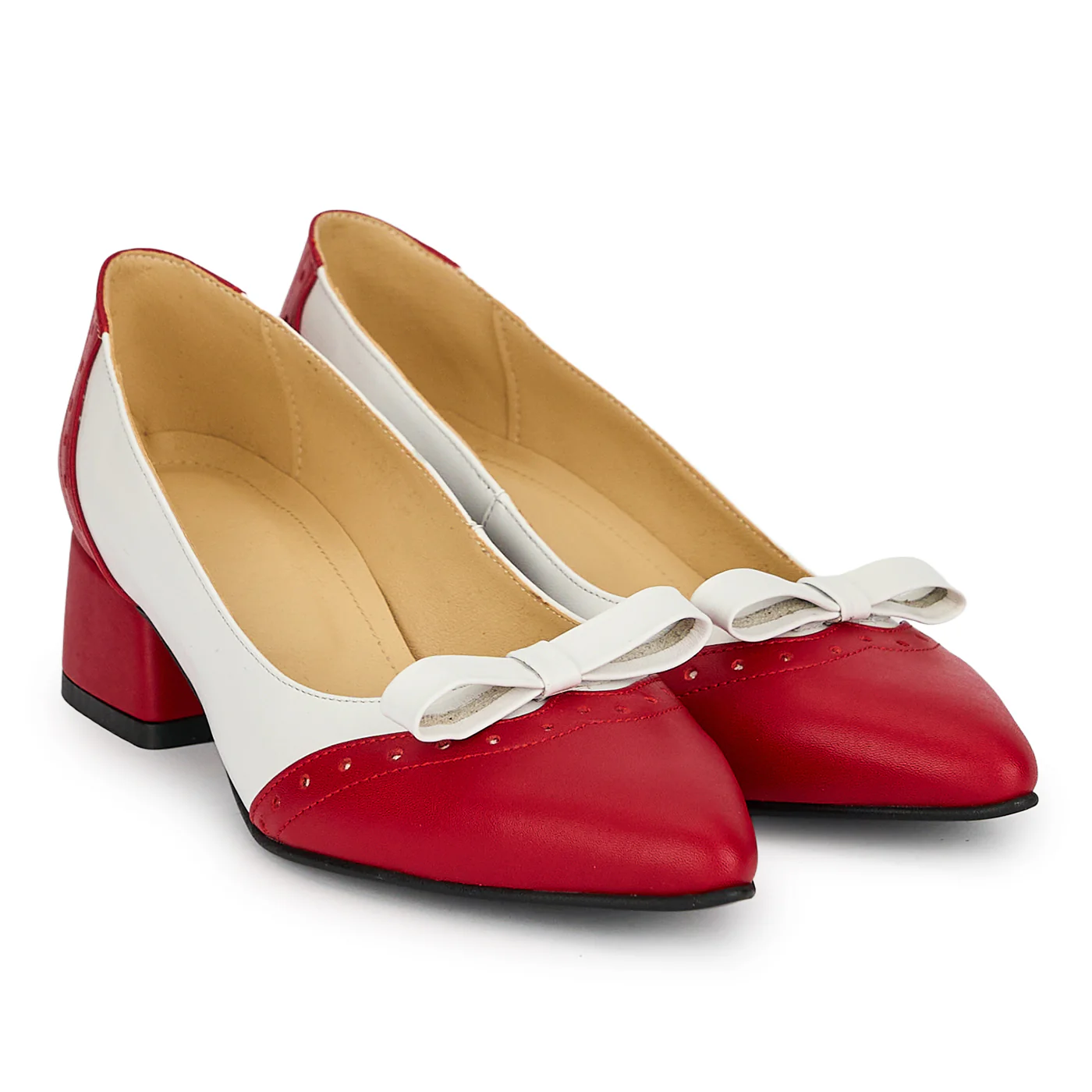 Pantofi dama din piele naturala rosie cu toc gros 4 cm 19222 - Image 4