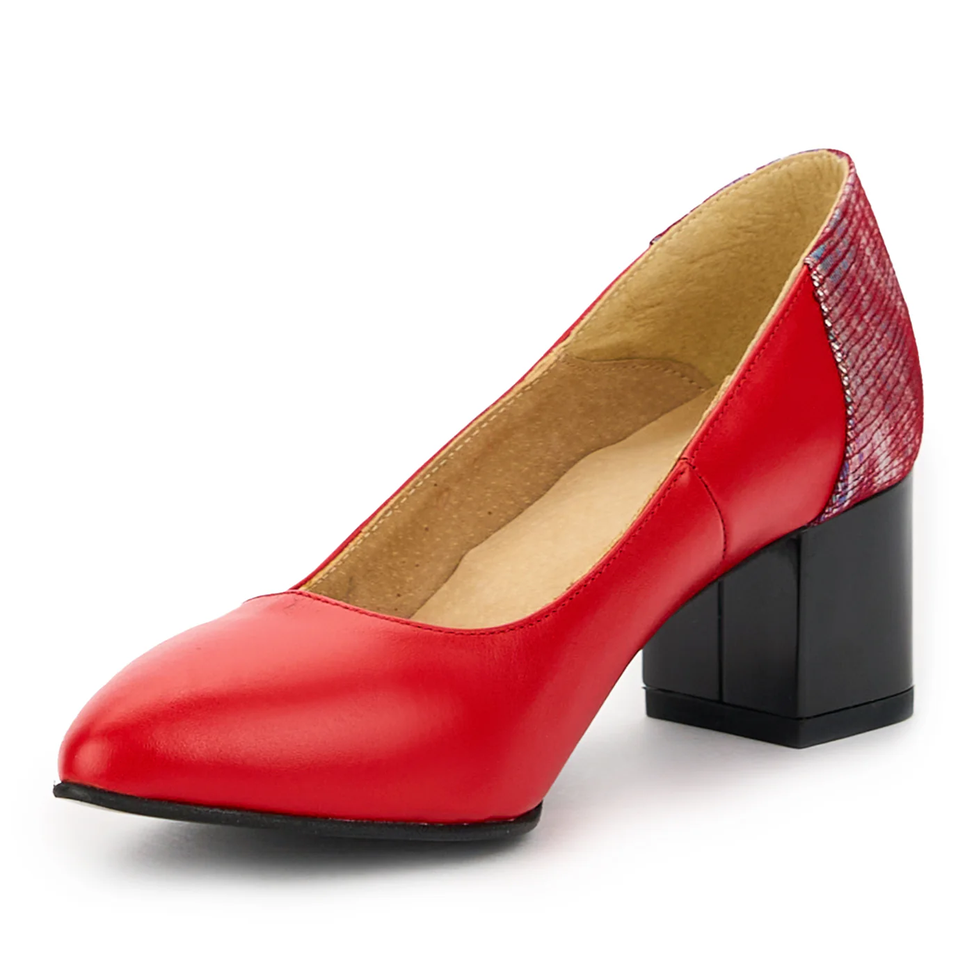 Pantofi dama din piele naturala rosie cu toc gros 5.5 cm 14919 - Image 3