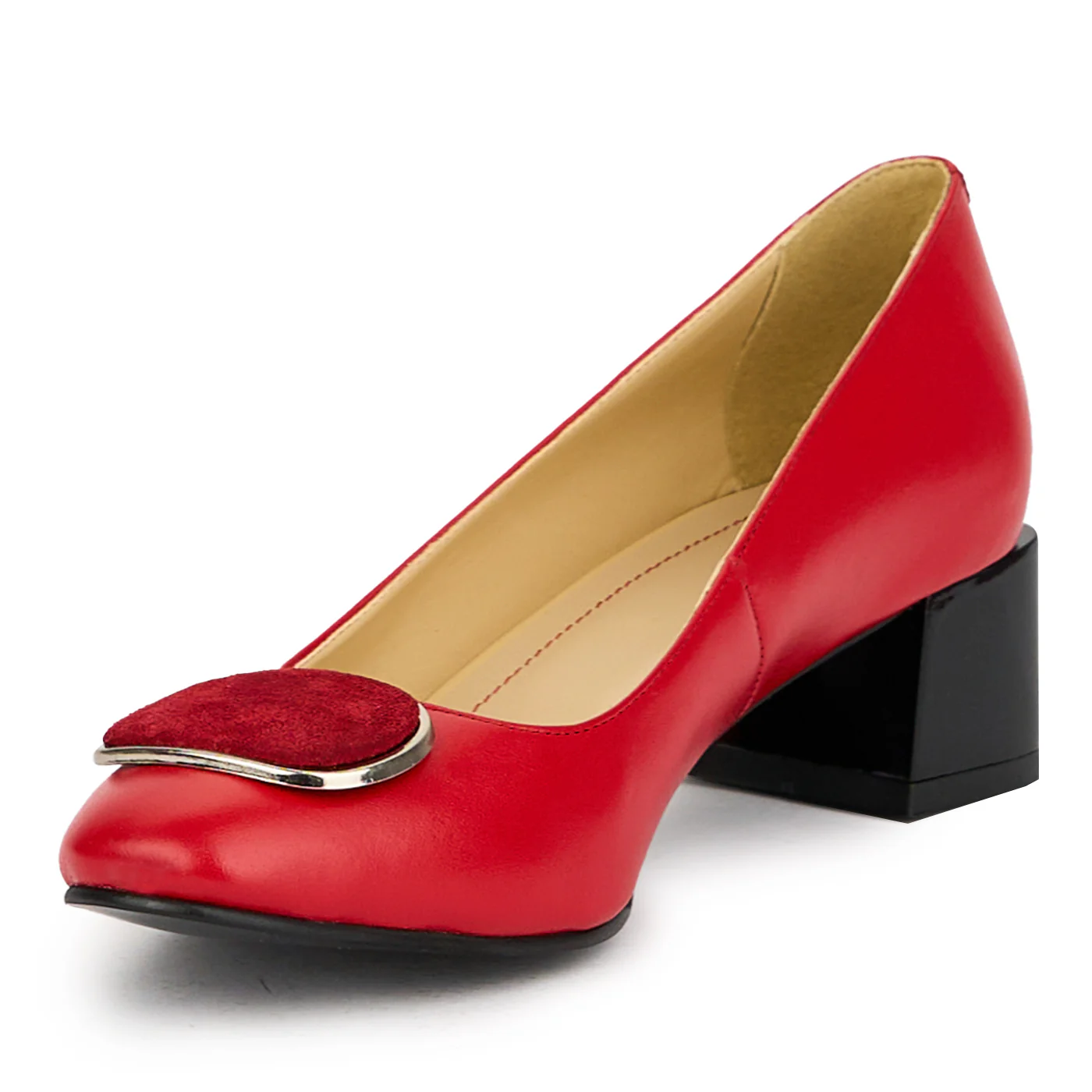 Pantofi dama din piele naturala rosie cu toc gros 5.5 cm 15019 - Image 3