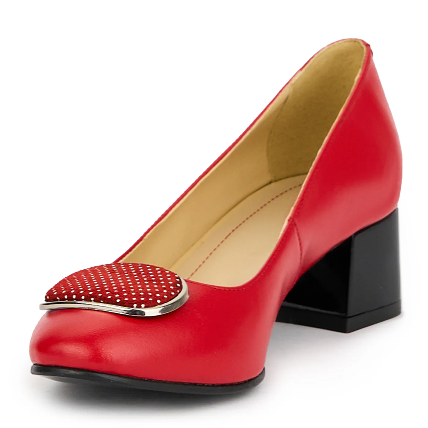 Pantofi dama din piele naturala rosie cu toc gros 5.5 cm 15133 - Image 3