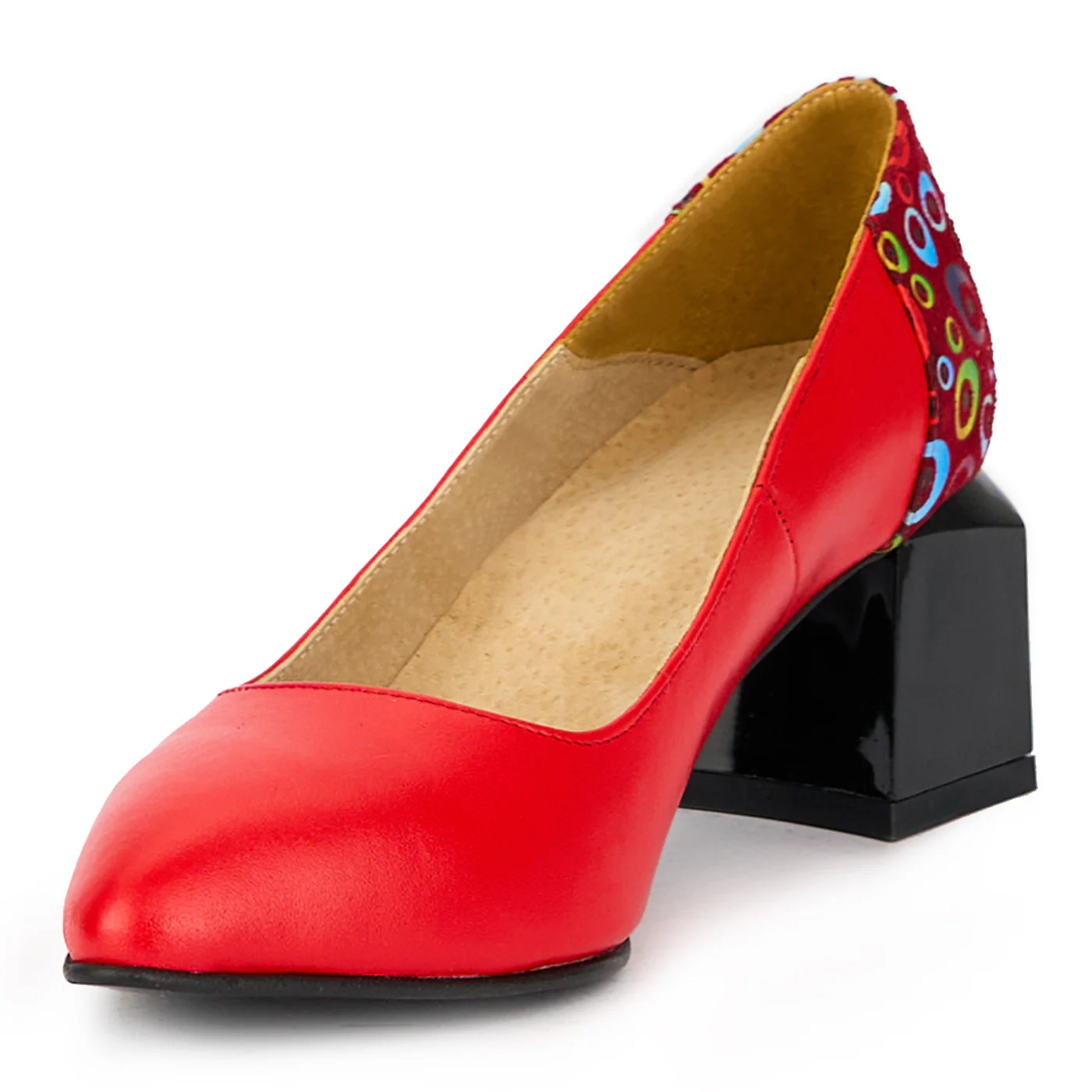 Pantofi dama din piele naturala rosie cu toc gros 5.5 cm 15821 - Image 3