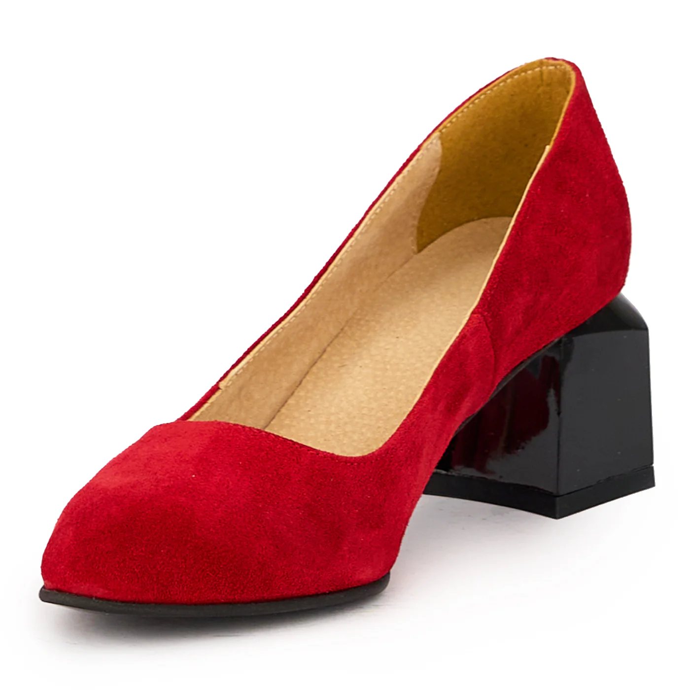 Pantofi dama din piele naturala rosie cu toc gros 5.5 cm 15981 - Image 3
