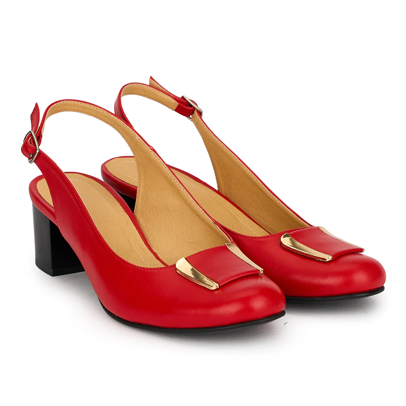 Pantofi dama din piele naturala rosie cu toc gros 5 cm 19695 - Image 4