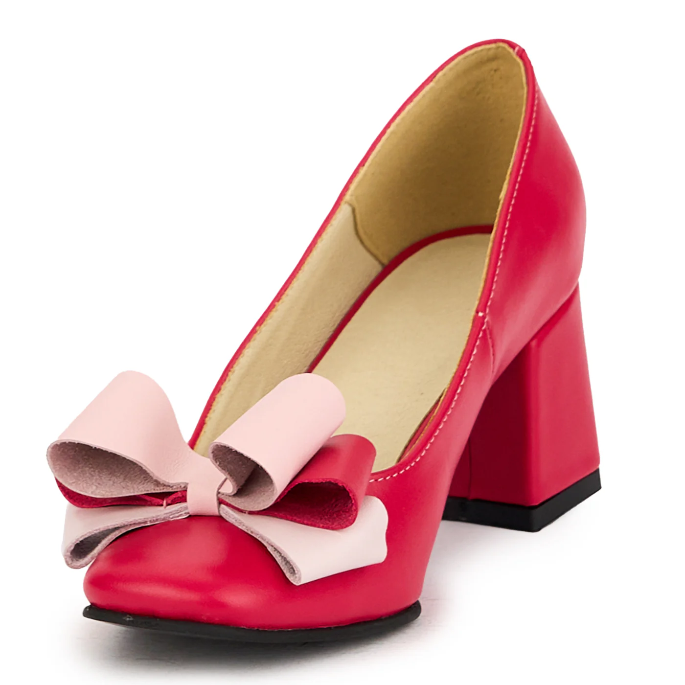 Pantofi dama din piele naturala fucsia cu toc gros 6.5 cm 16827 - Image 3