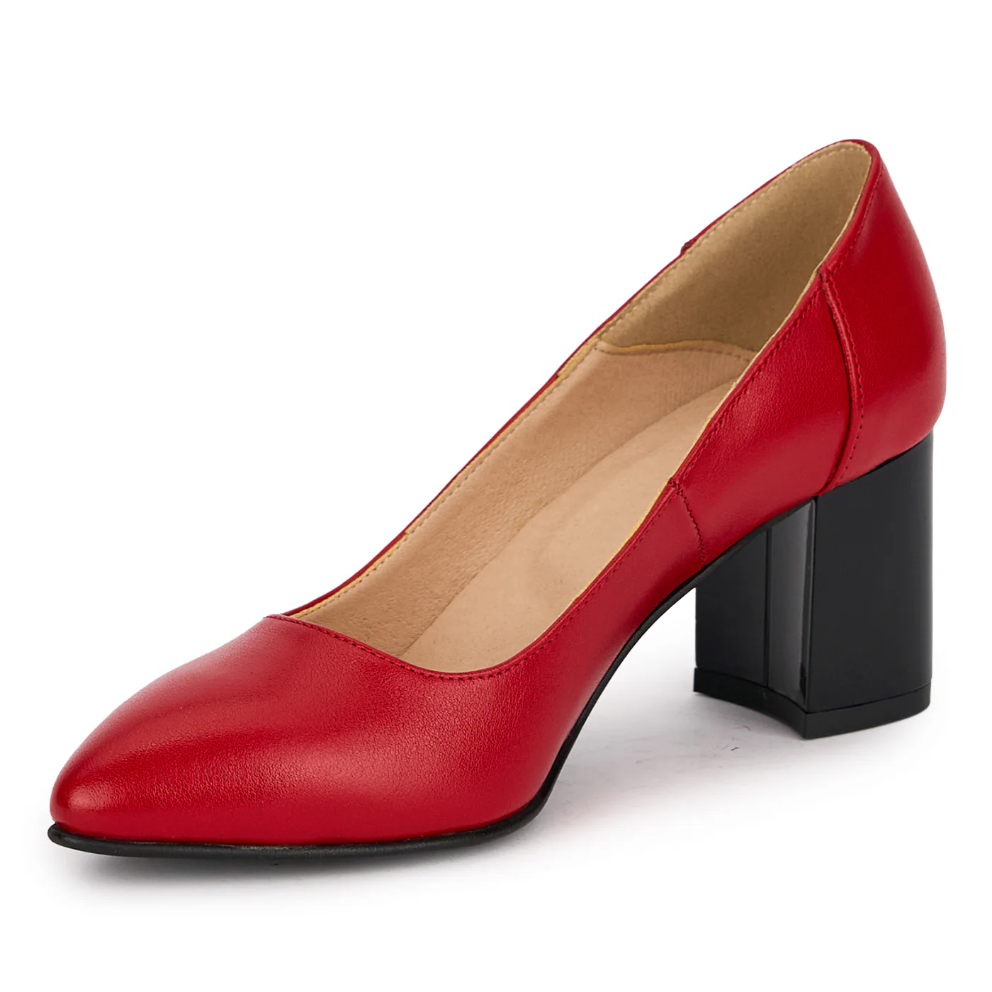 Pantofi dama din piele naturala rosie cu toc gros 6.5 cm 18834 - Image 3