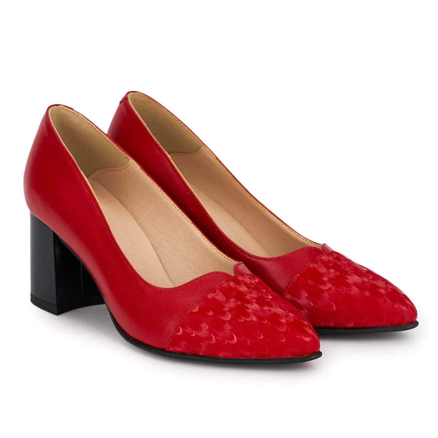 Pantofi dama din piele naturala rosie cu toc gros 6.5 cm 18841 - Image 4