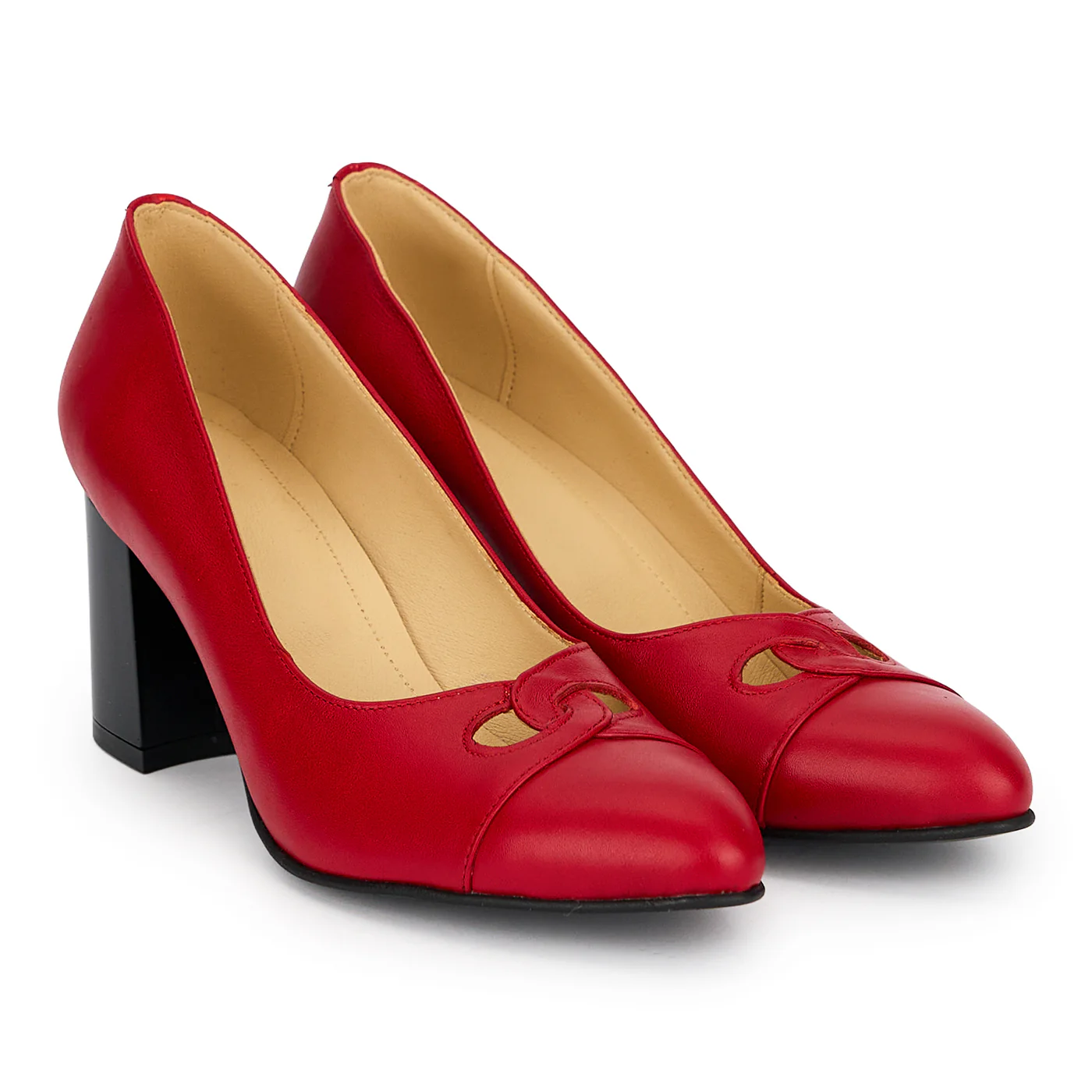 Pantofi dama din piele naturala rosie cu toc gros 6.5 cm 19187 - Image 4