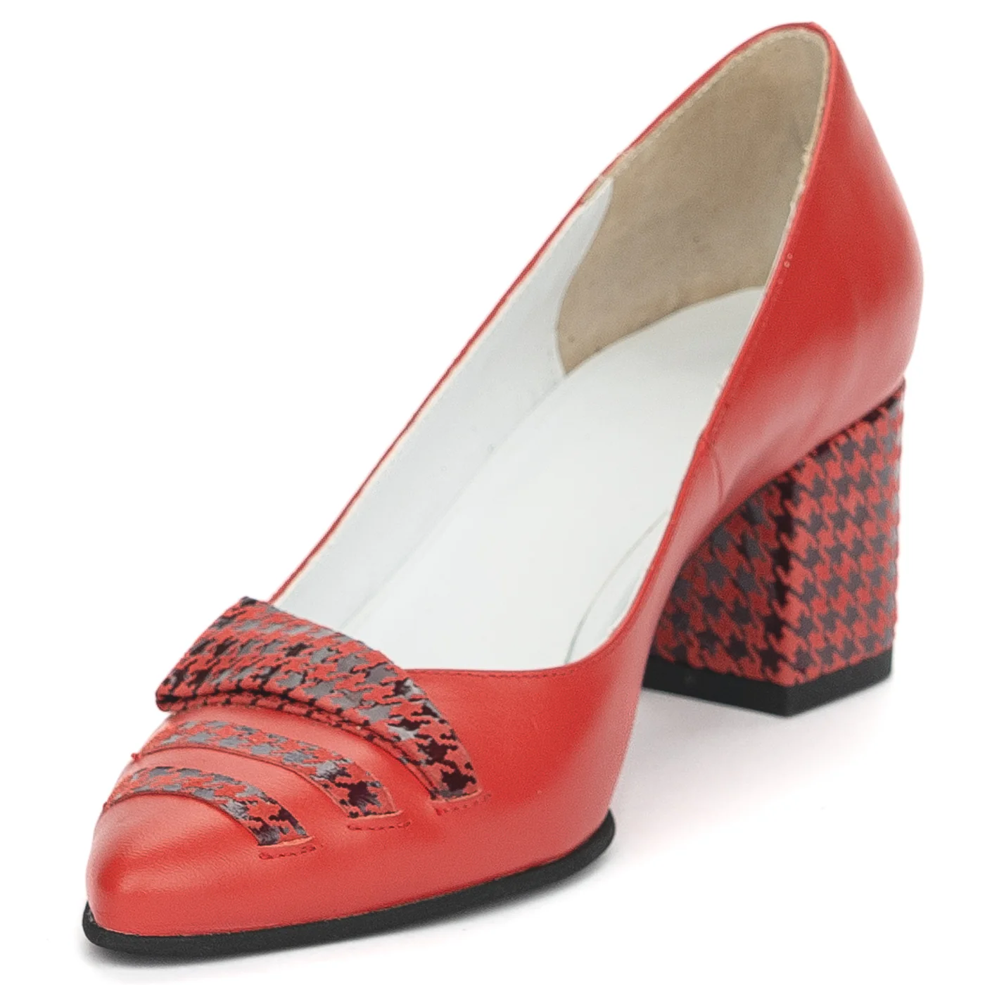 Pantofi dama din piele naturala rosie cu toc gros 6 cm 13905 - Image 3