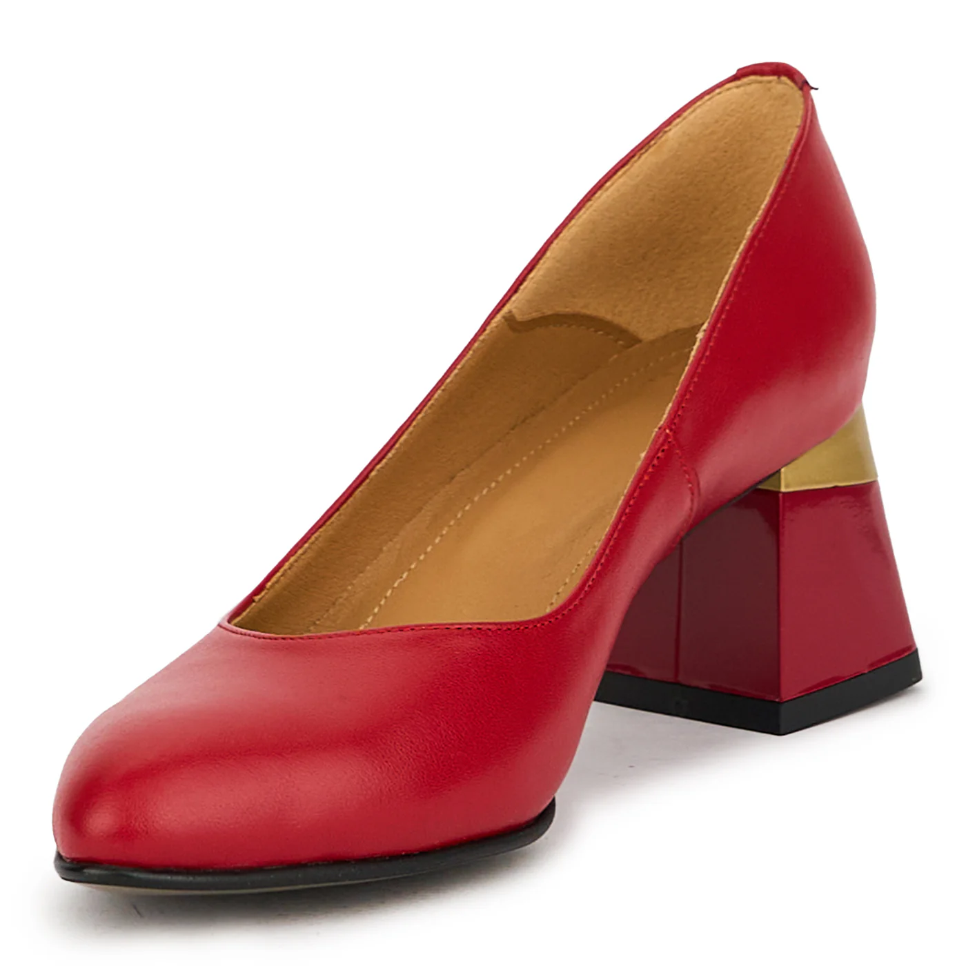 Pantofi dama din piele naturala rosie cu toc gros 6 cm 14978 - Image 3