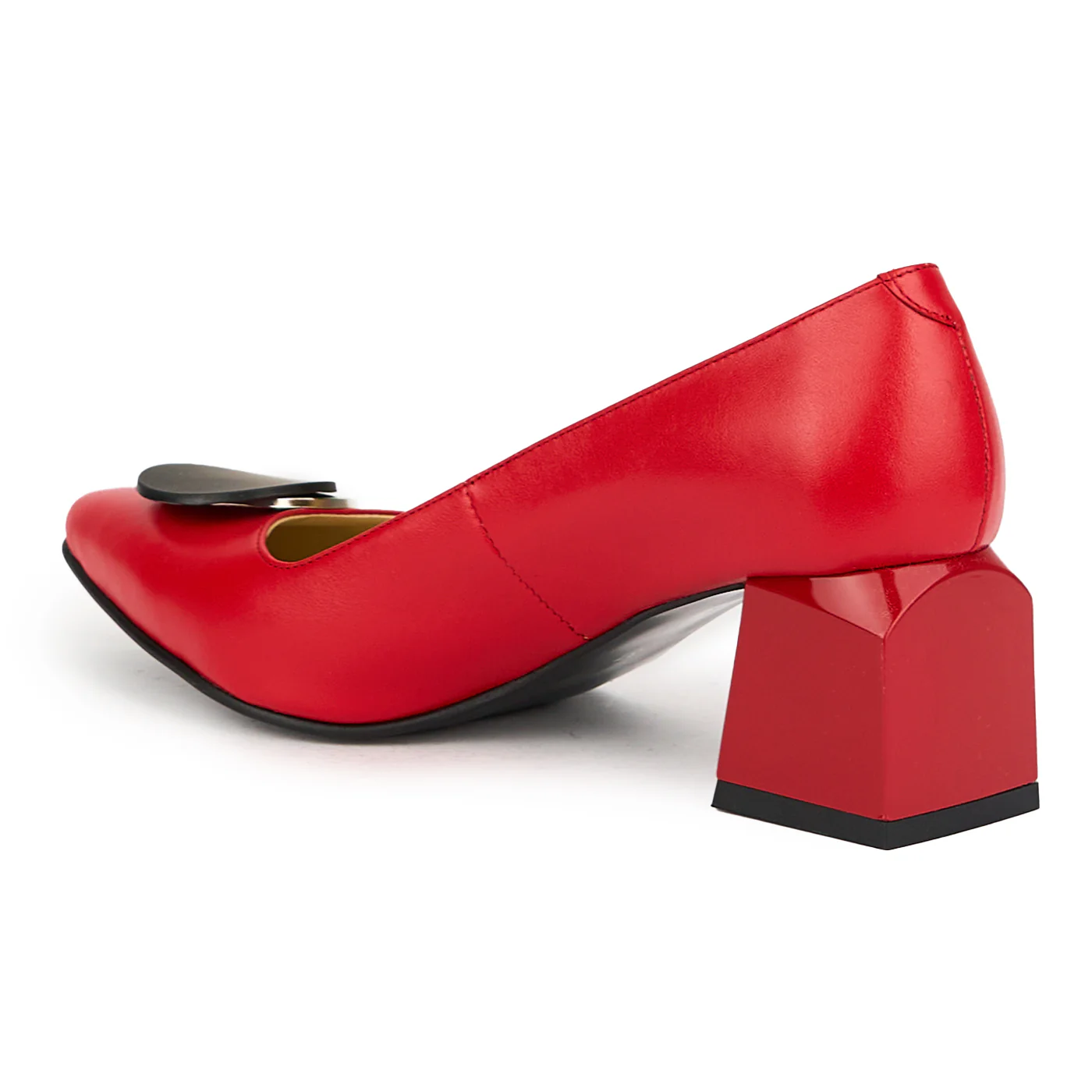 Pantofi dama din piele naturala rosie cu toc gros 6 cm 15003 - Image 2