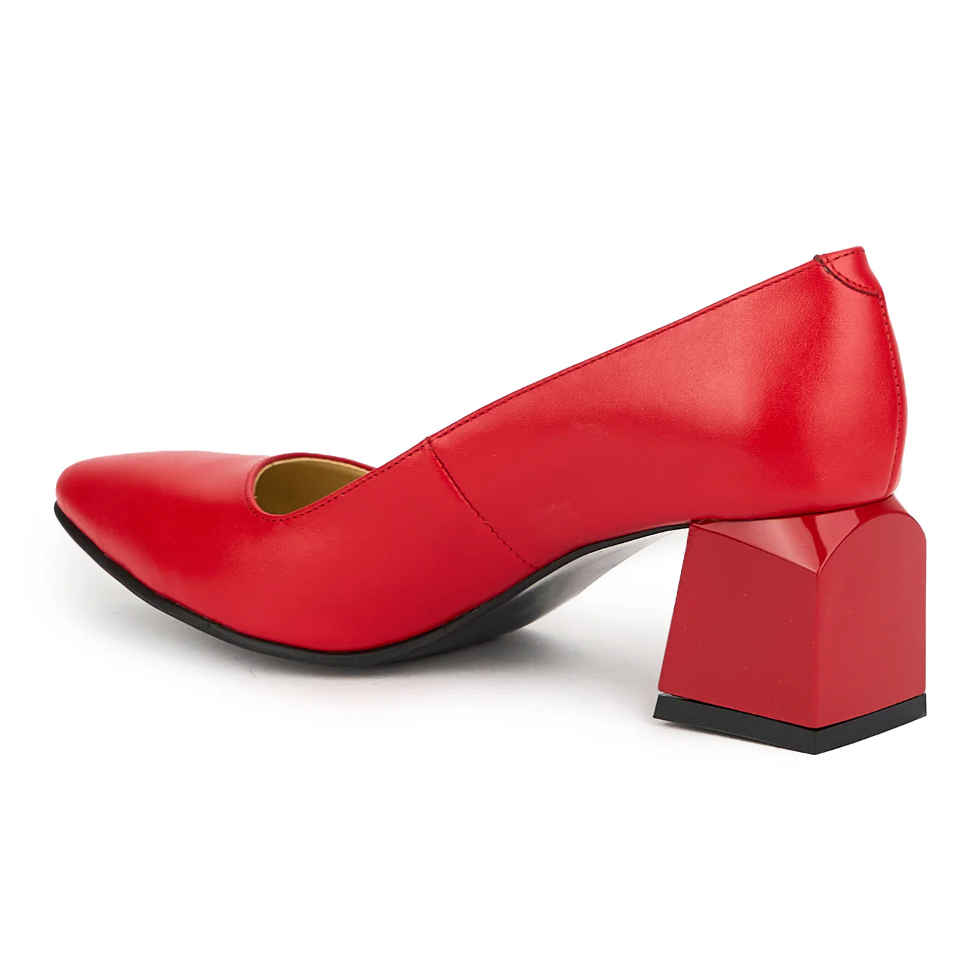 Pantofi dama din piele naturala rosie cu toc gros 6 cm 15009 - Image 2