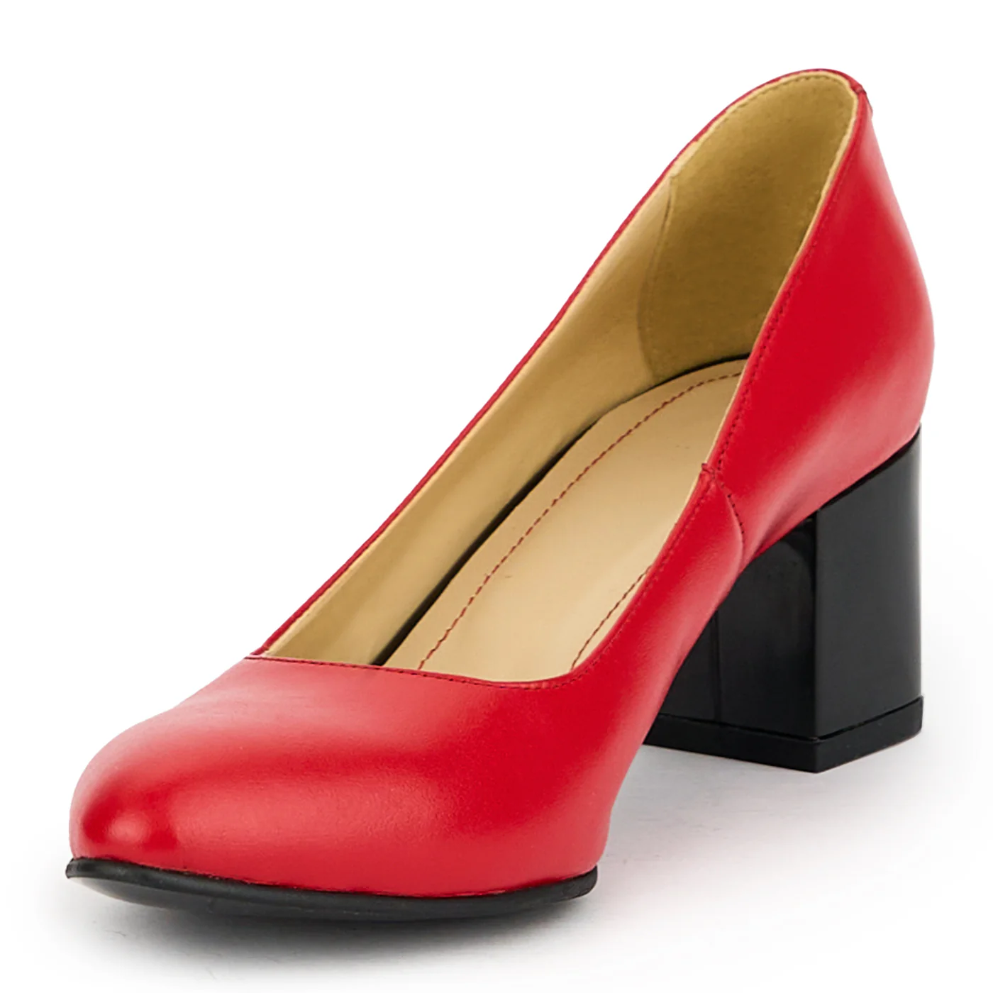 Pantofi dama din piele naturala rosie cu toc gros 6 cm 15139 - Image 3