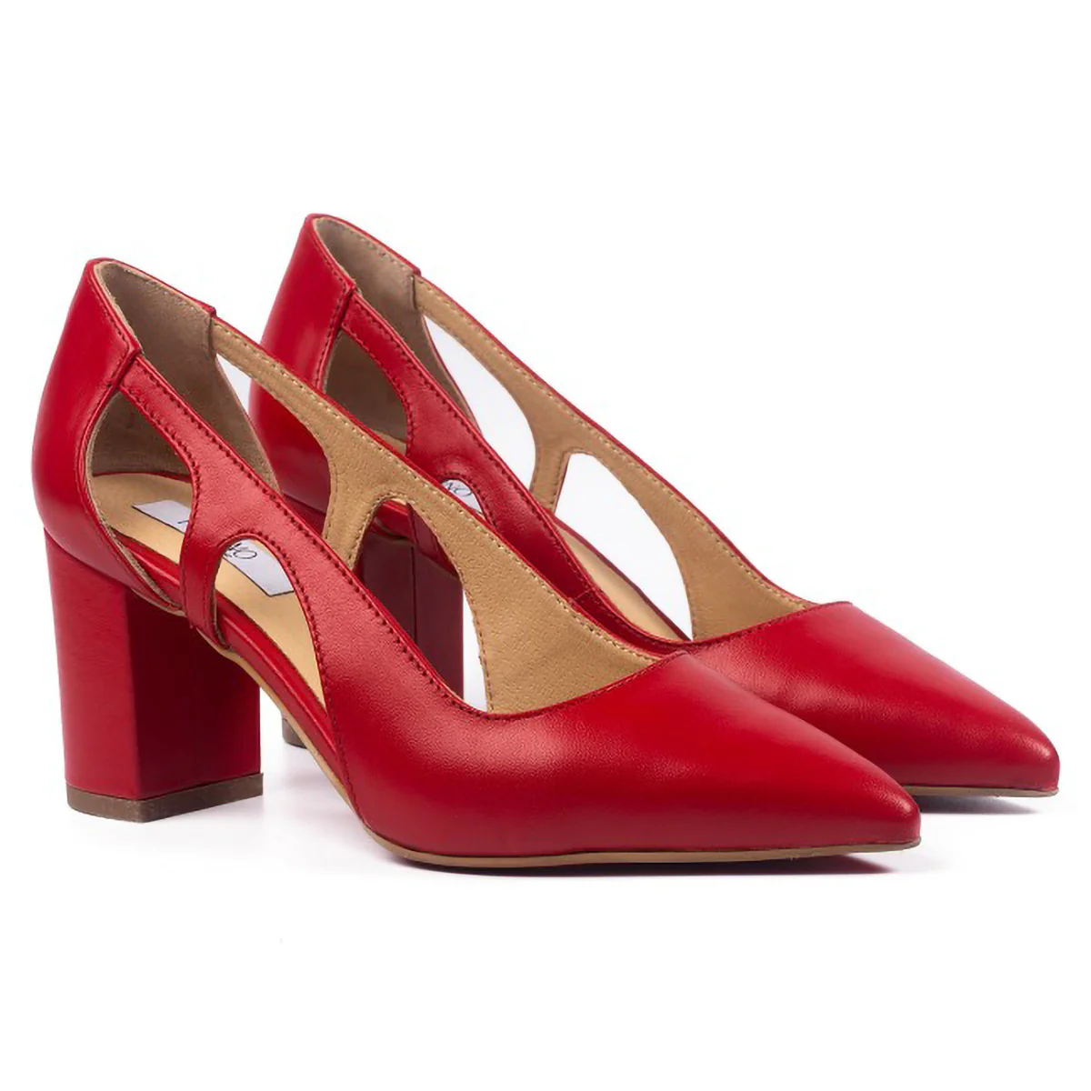 Pantofi dama din piele naturala rosie cu toc gros 6 cm 15730 - Image 3