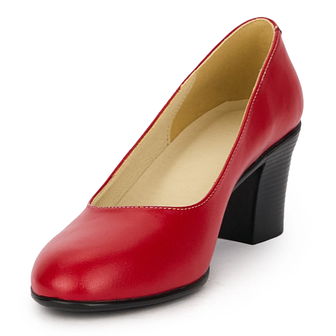 Pantofi dama din piele naturala rosie cu toc gros 6 cm 16045 - Image 3