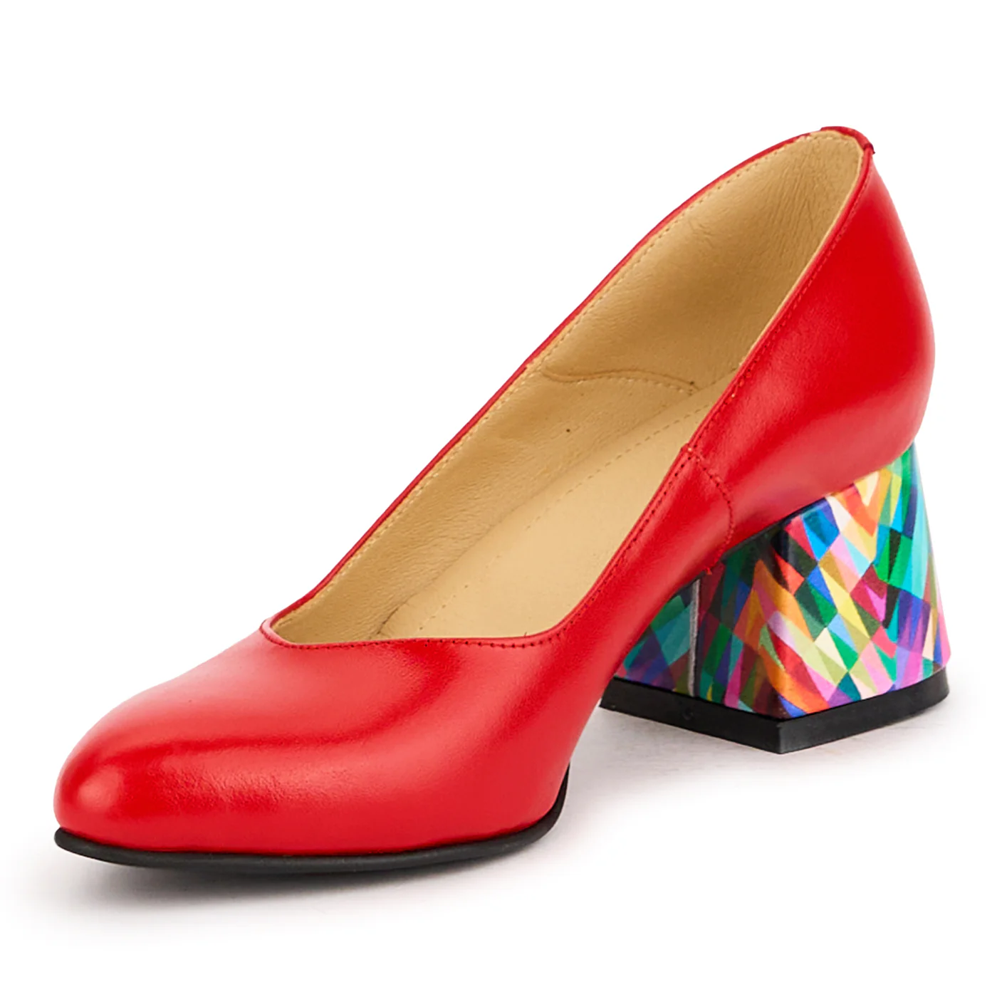 Pantofi dama din piele naturala rosie cu toc gros 6 cm 16681 - Image 3