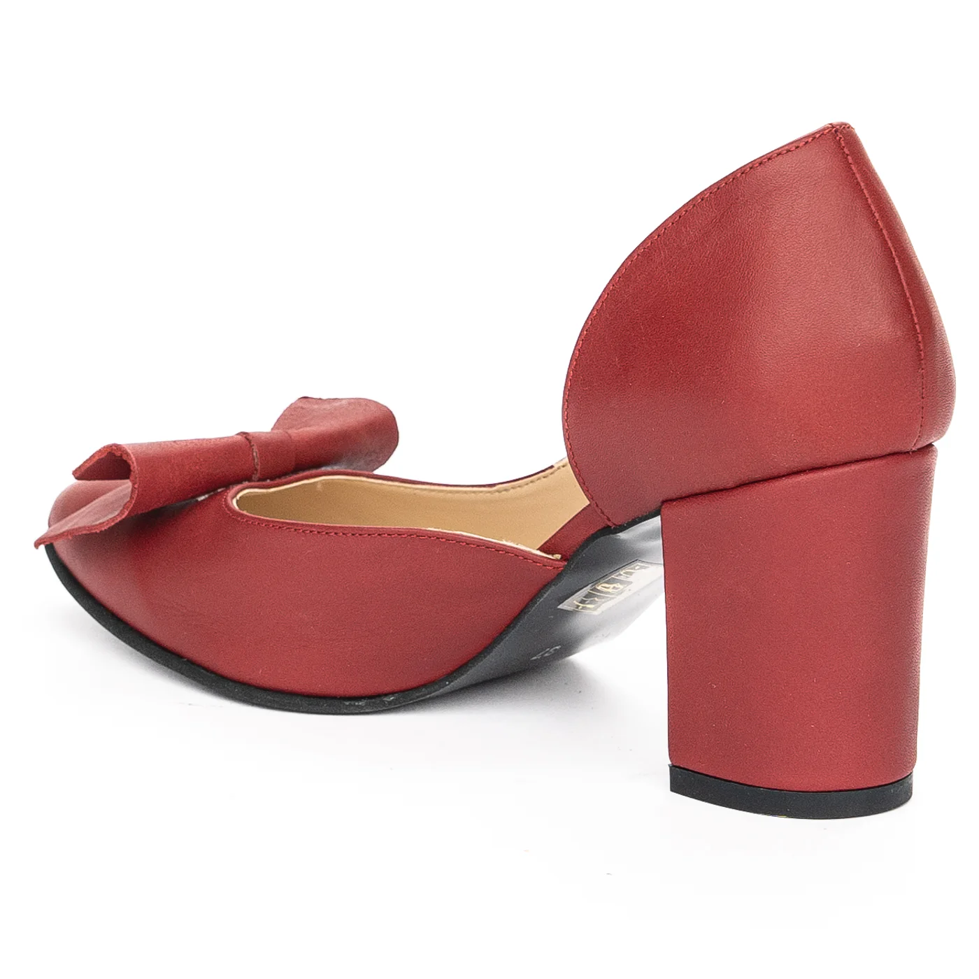 Pantofi dama din piele naturala rosie cu toc gros 7.5 cm 13951 - Image 2