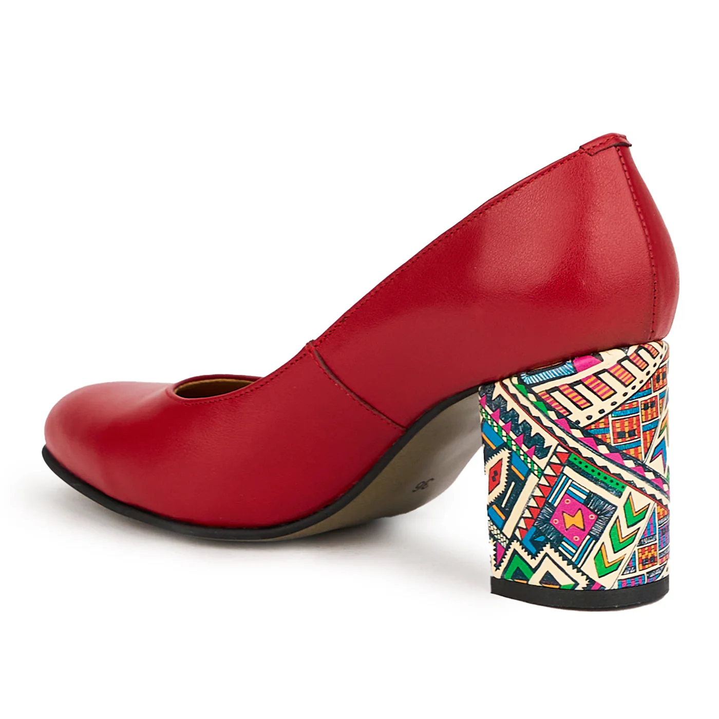Pantofi dama din piele naturala rosie cu toc gros 7.5 cm 14990 - Image 2