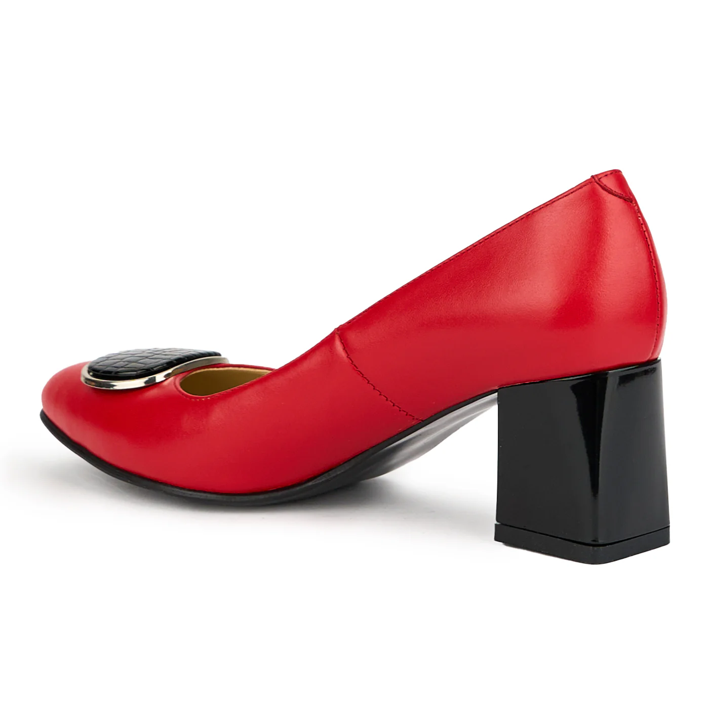 Pantofi dama din piele naturala rosie cu toc gros 7.5 cm 15124 - Image 2