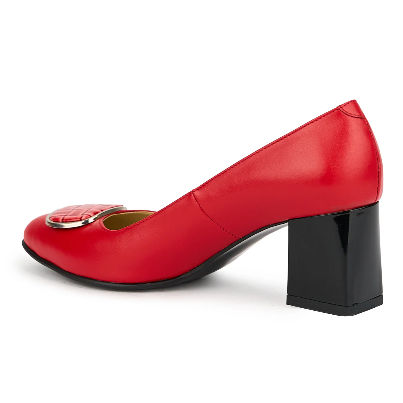 Pantofi dama din piele naturala rosie cu toc gros 7.5 cm 15125 - Image 2