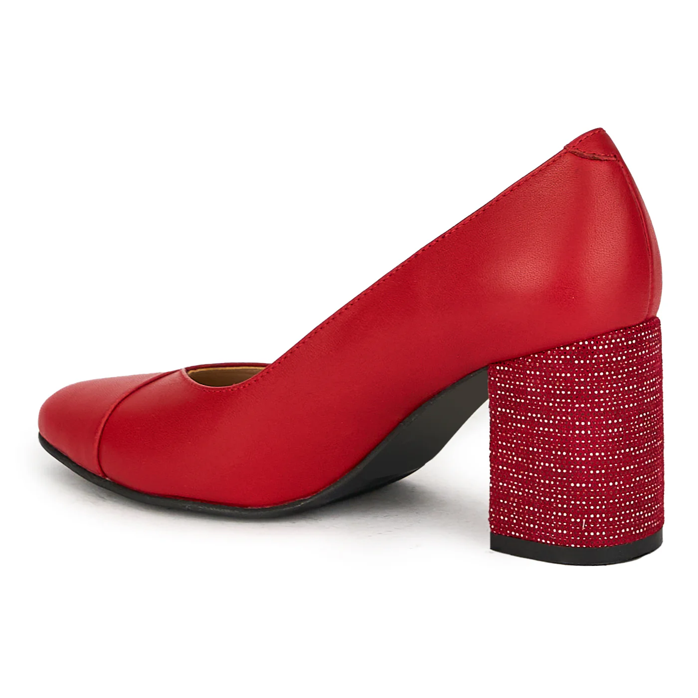 Pantofi dama din piele naturala rosie cu toc gros 7.5 cm 15207 - Image 2