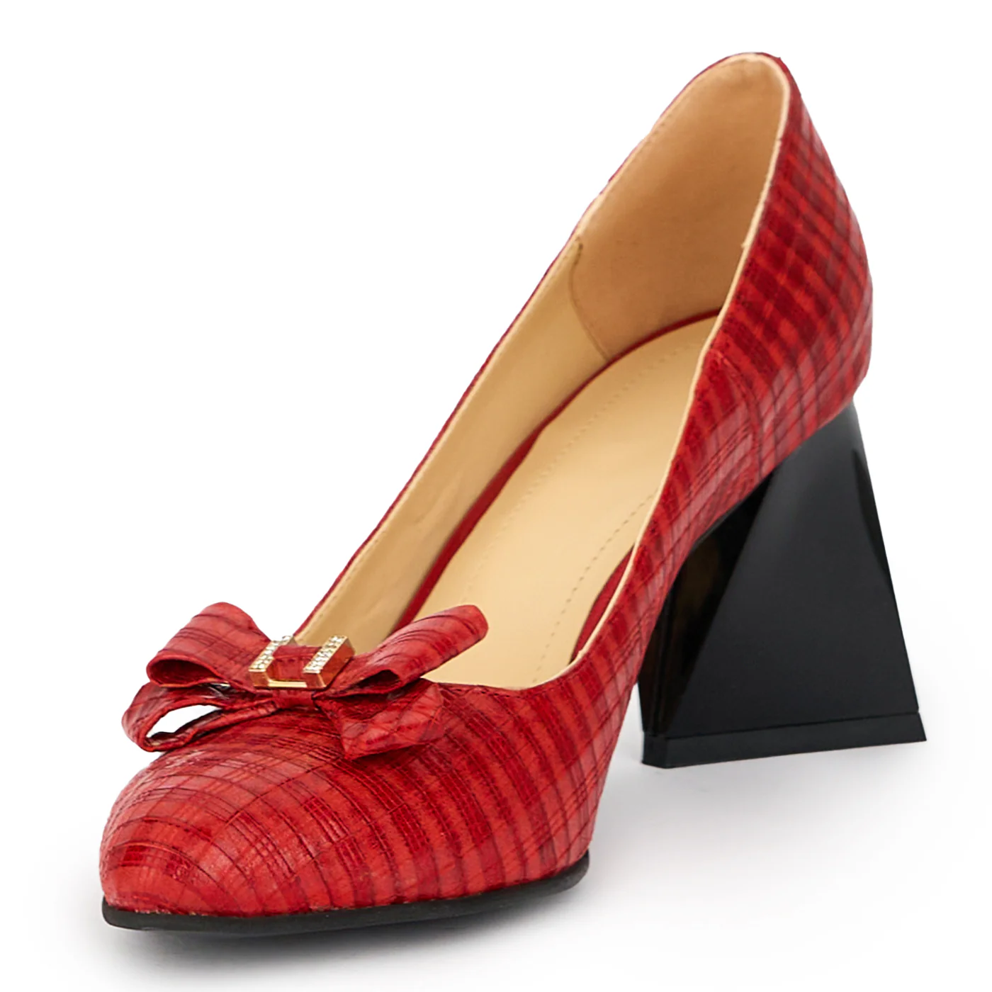 Pantofi dama din piele naturala rosie cu toc gros 7.5 cm 15260 - Image 3