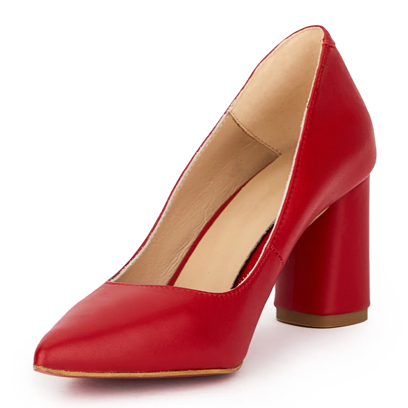 Pantofi dama din piele naturala rosie cu toc gros 7.5 cm 15440 - Image 3